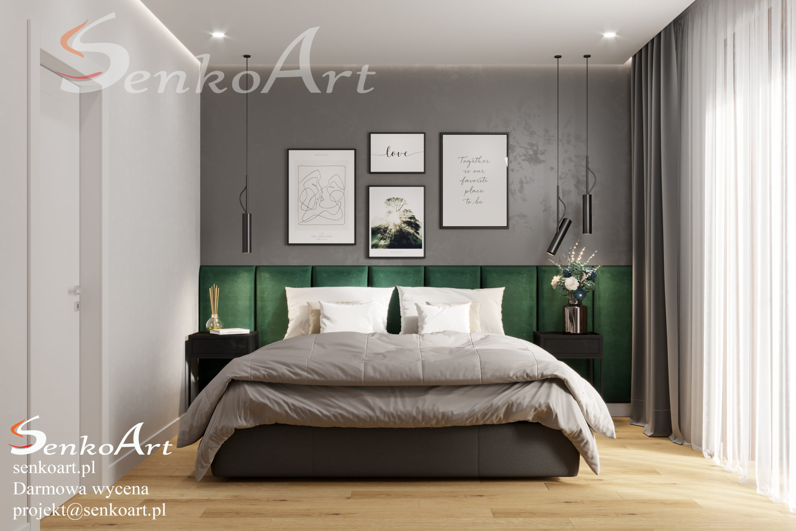 aranżacja sypialni w zielonym kolorze