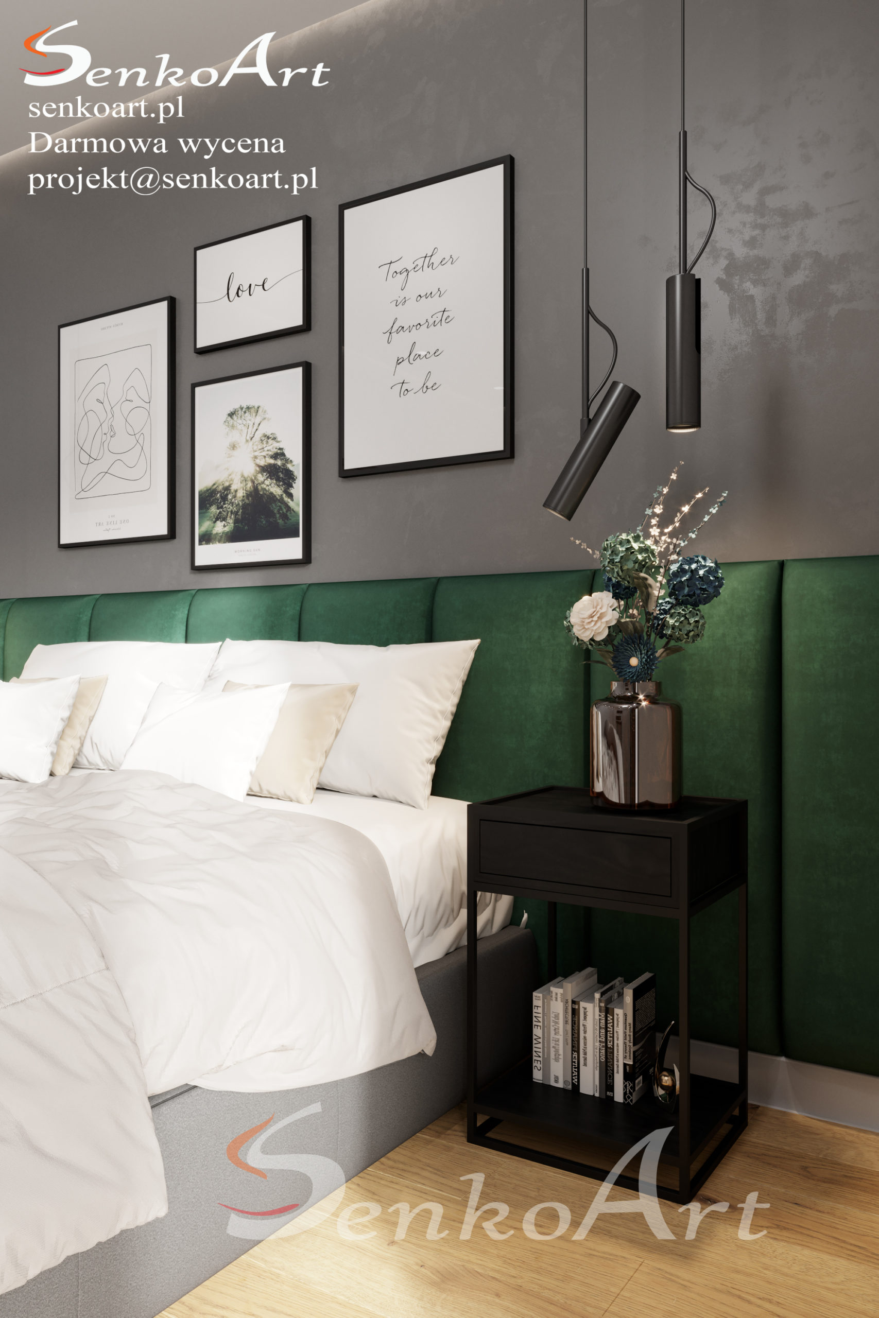 aranżacja sypialni w zielonym kolorze