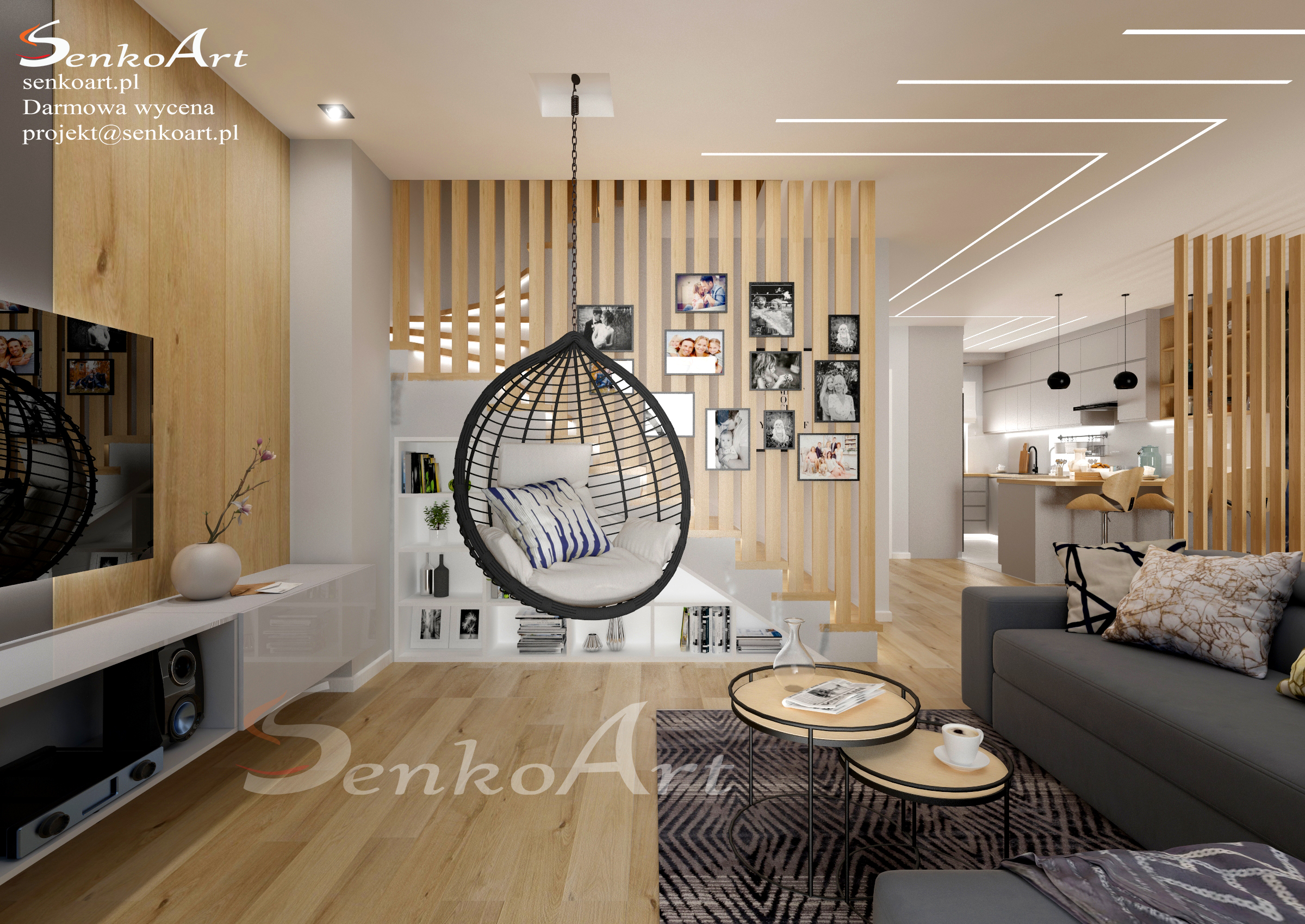 projekt nowoczesnego salonu w domu jednorodzinnym fot. Senkoart Design