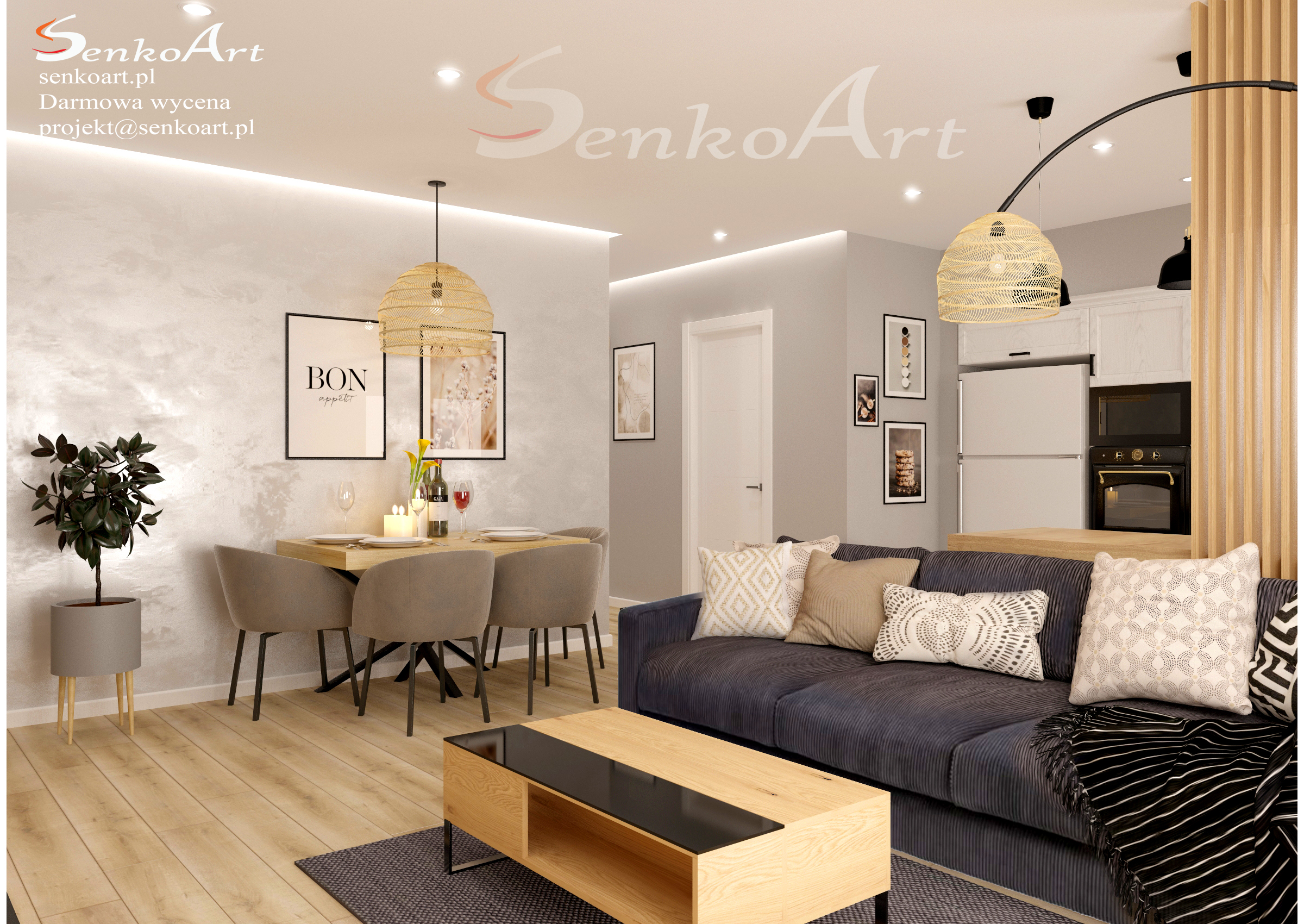 projekt salonu z jadalnia fot. Senkoart Design