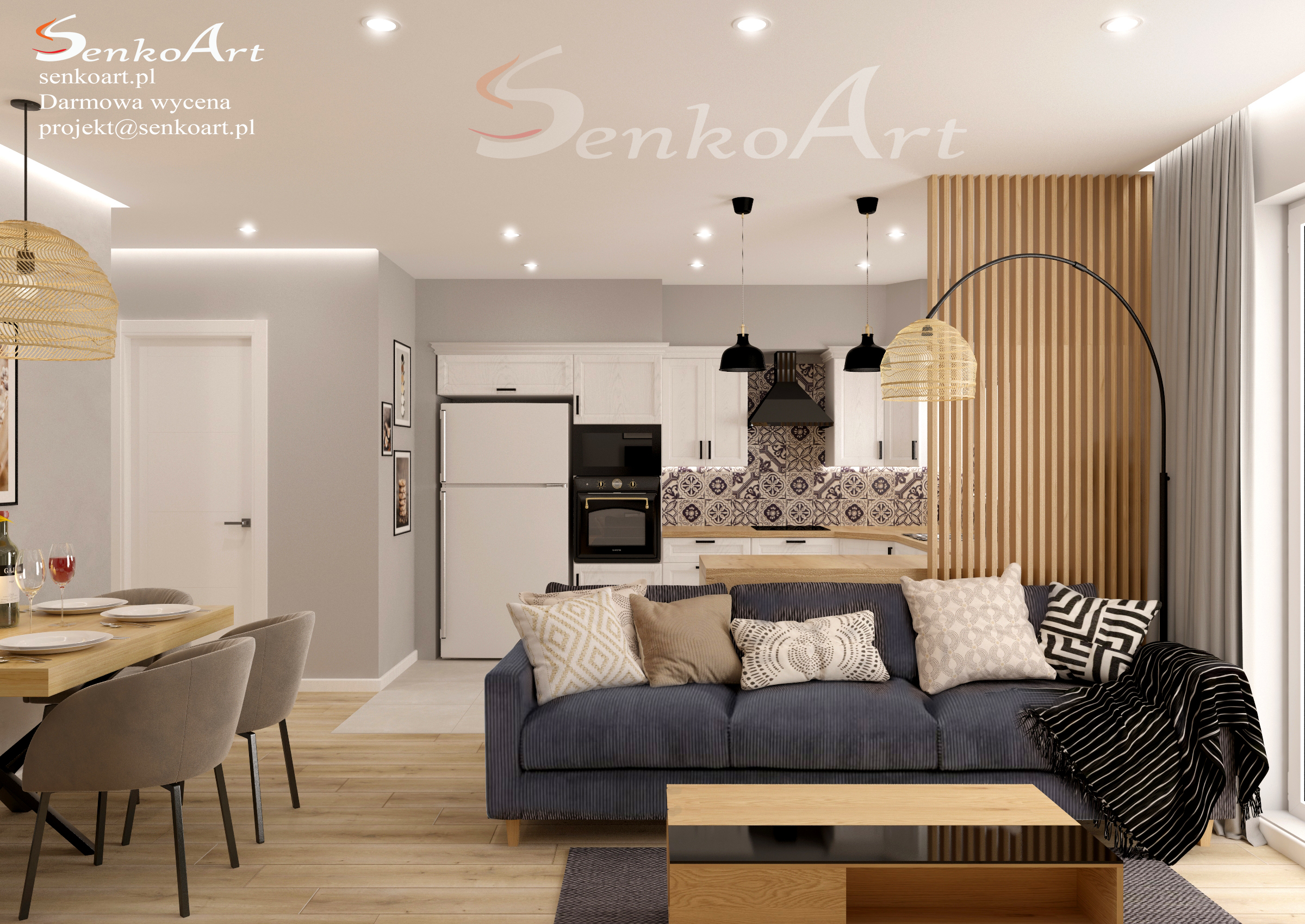 projekt salonu z kuchnia fot. Senkoart Design