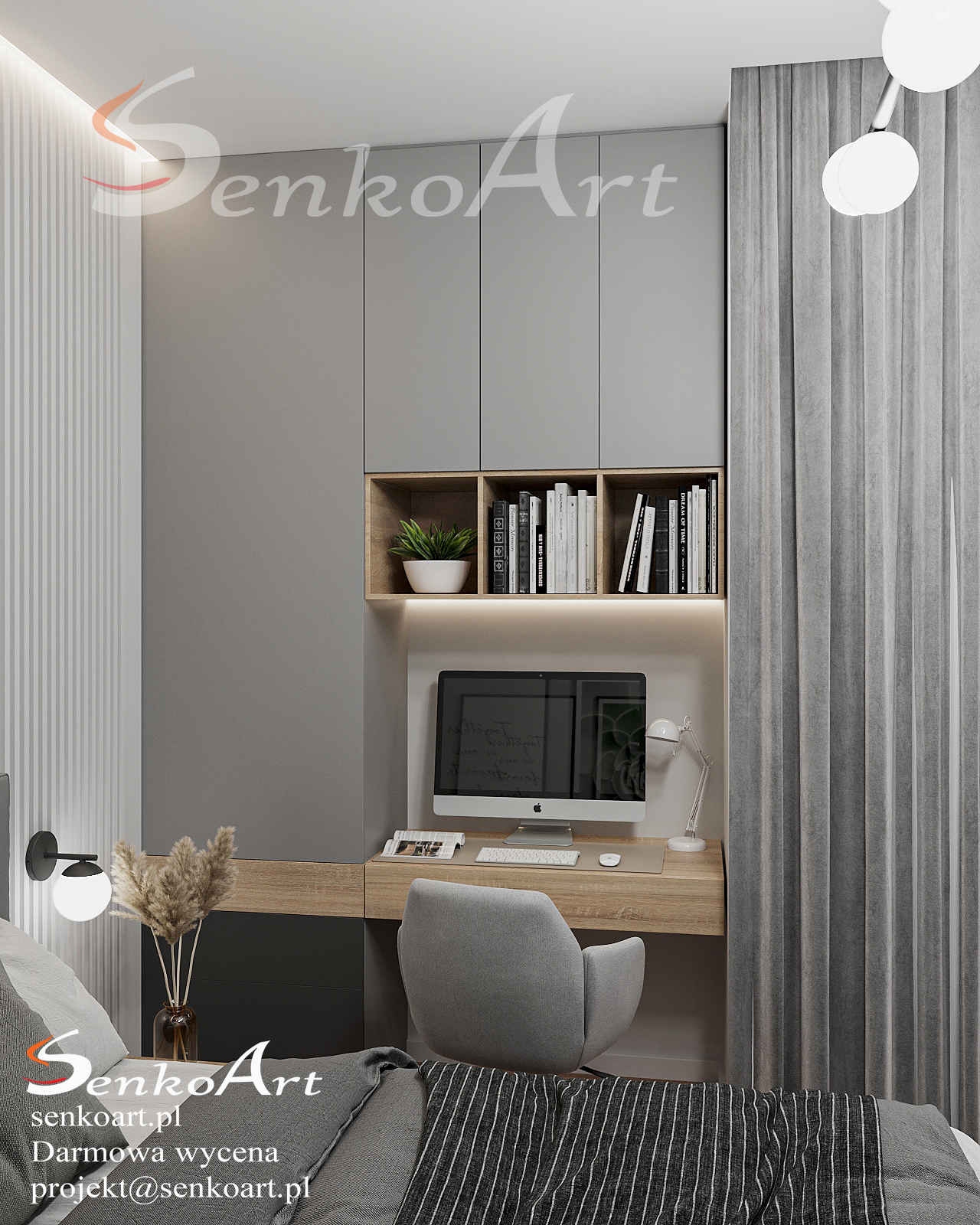 projekt sypialni z biurem fot. Senkoart Design