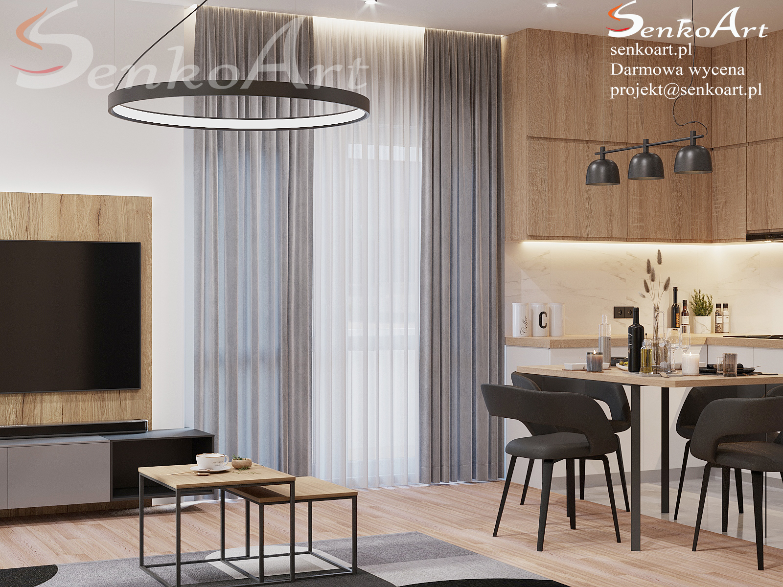 projektowanie kuchni online z wykorzystaniem drewna fot. Senkoart Design