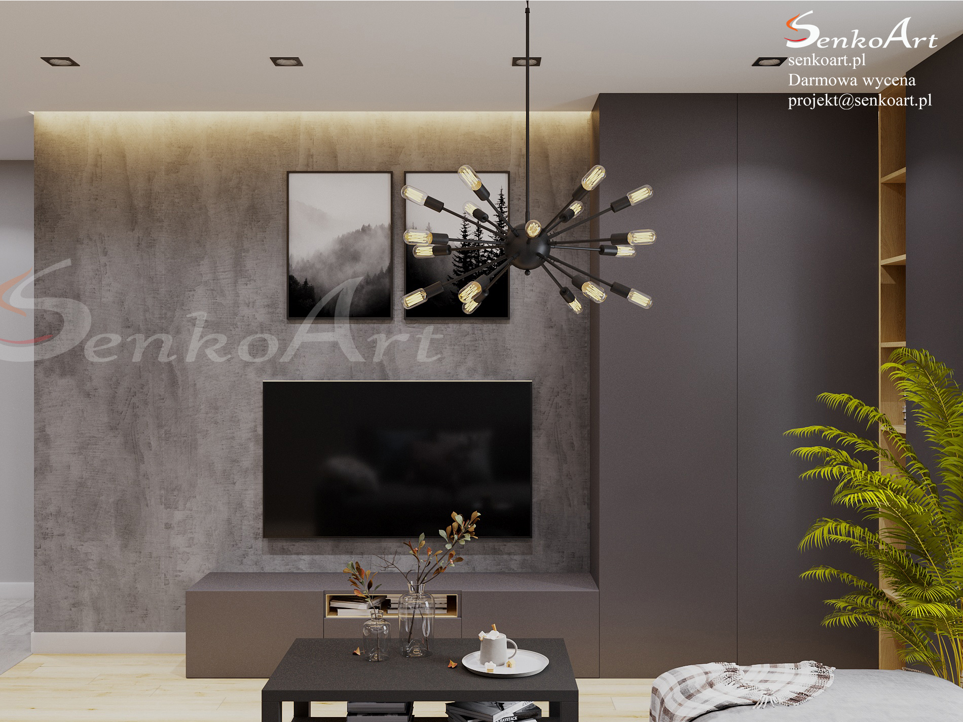 projekt salonu z TV w nowoczesnym stylu