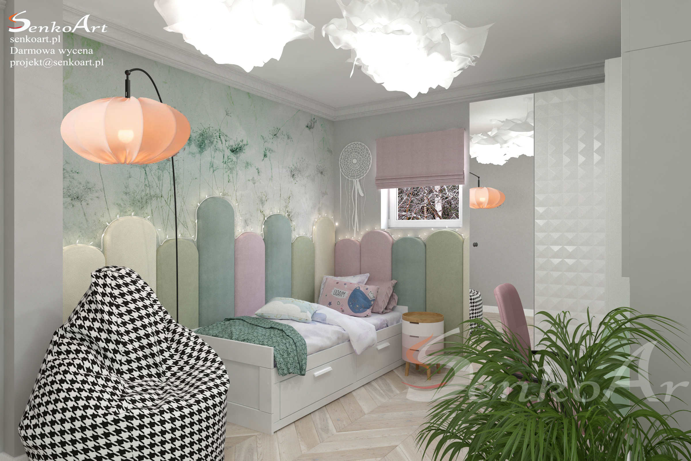 Projekt pokoju dziewczynki w pastelowych kolorach