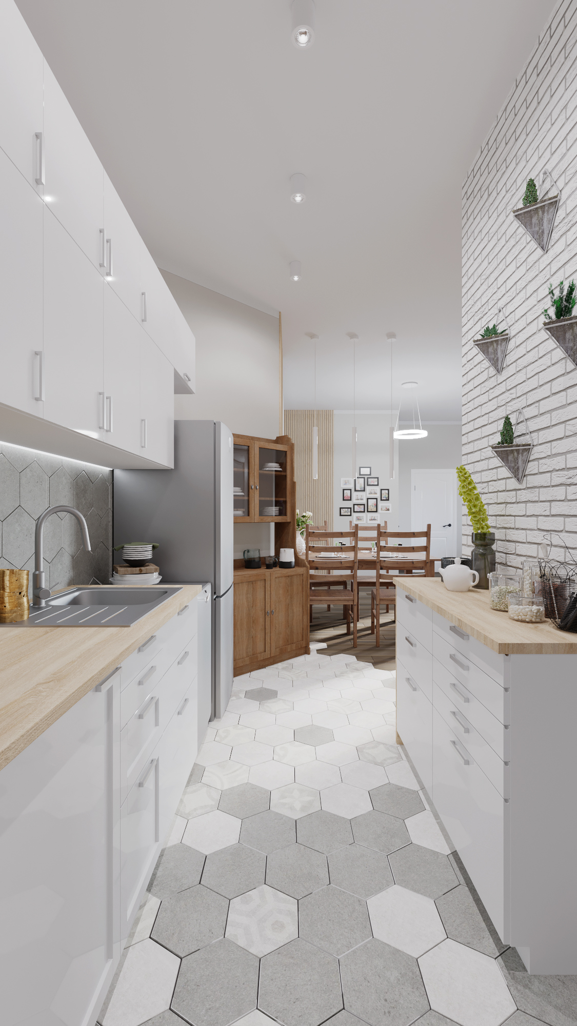 Kuchnia z heksagonalnymi płytkami
