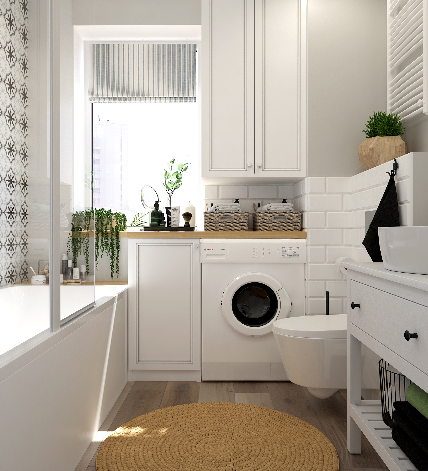 Łazienka z białymi cegiełkami