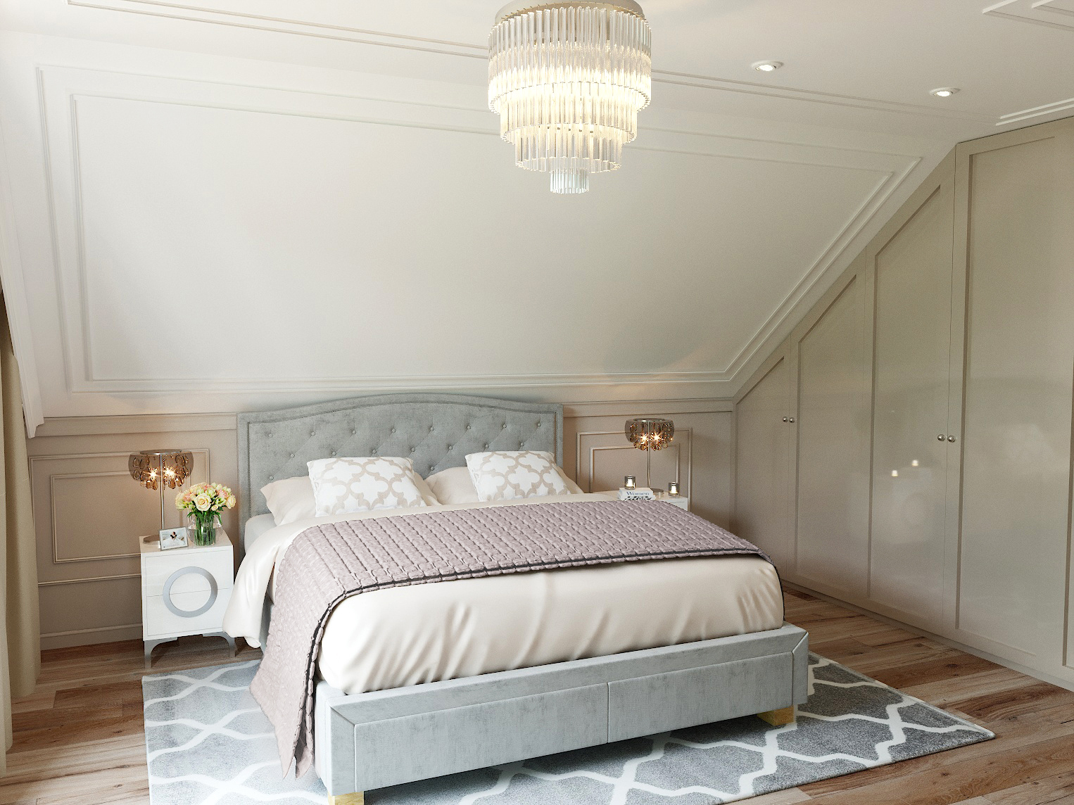 Sypialnia z pikowanym zagłówkiem