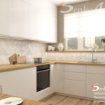 kuchnia biała z elementami drewna