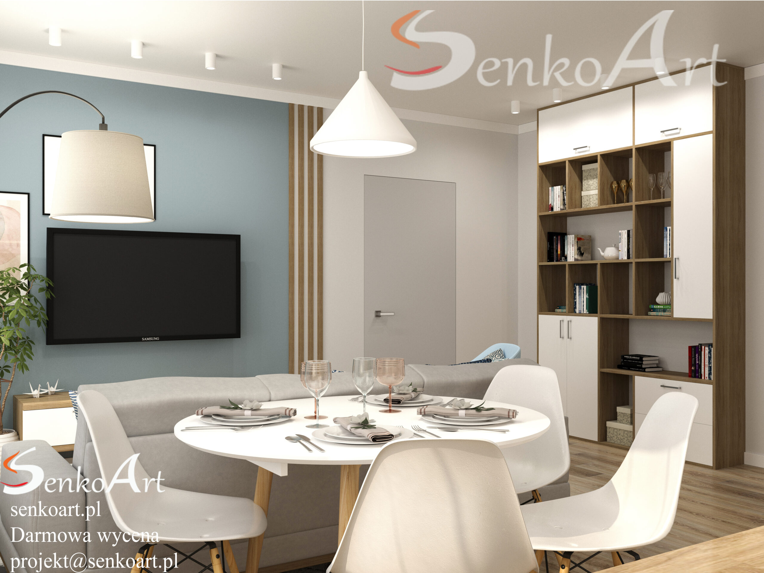 aranżacja salonu z kuchnia w nowoczesnym stylu