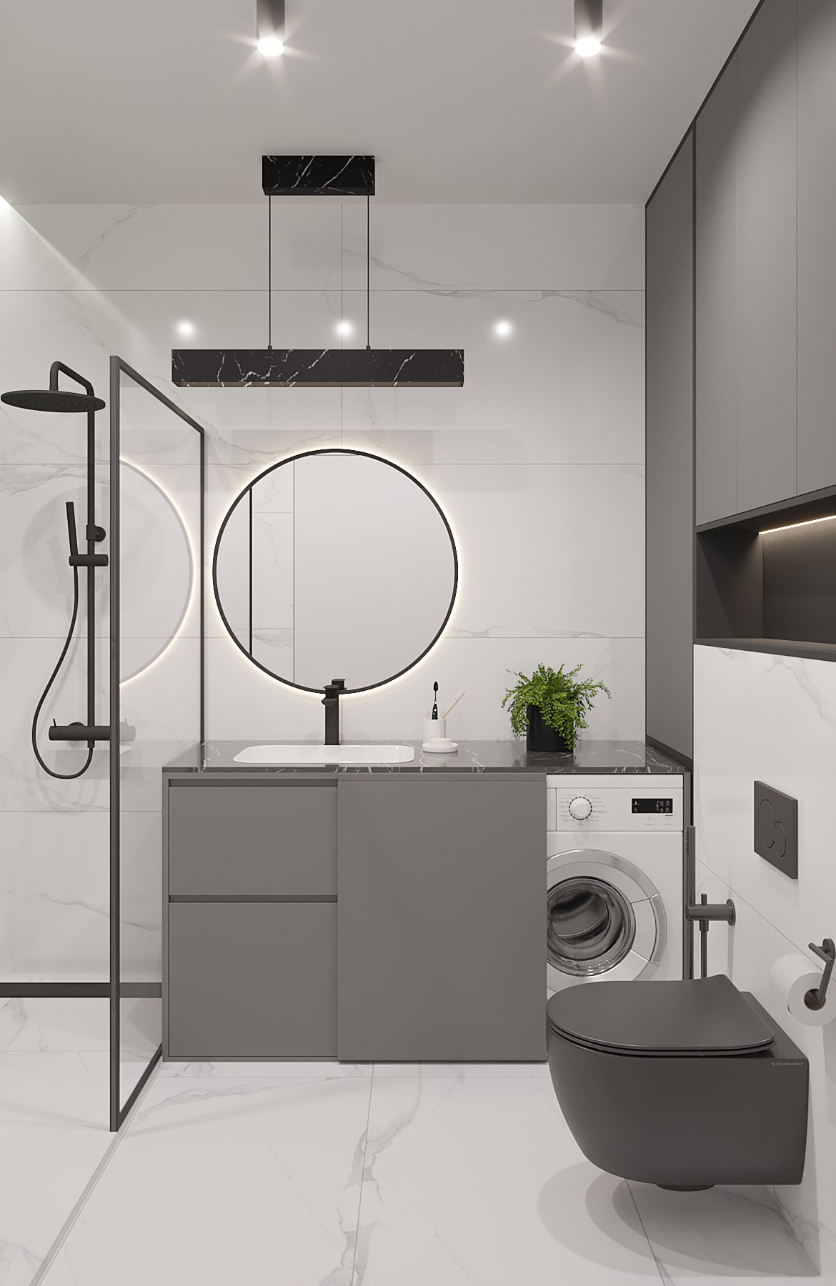 Aranżacja małej lazienki z pralką