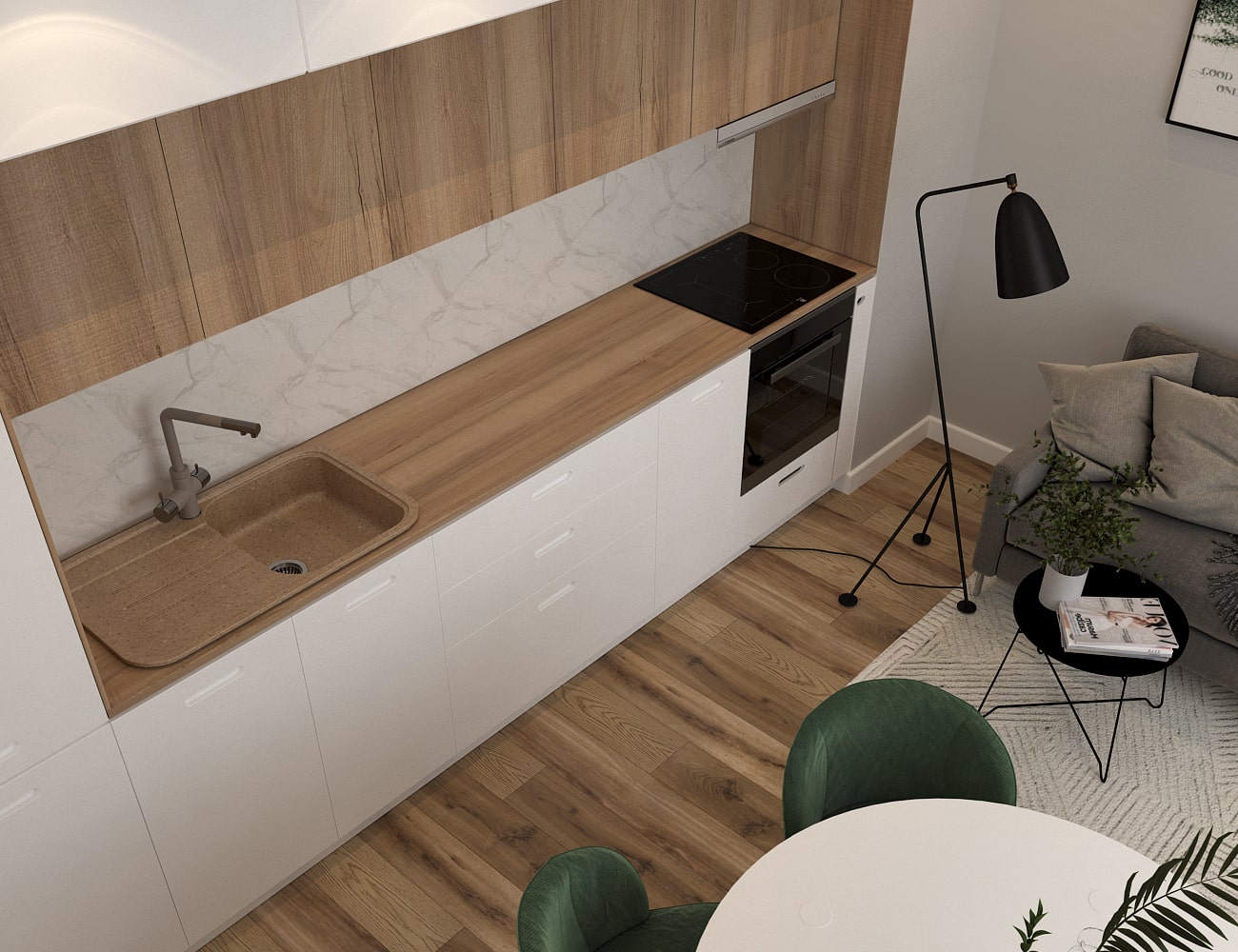 kuchnia z elementami drewnopodobnymi