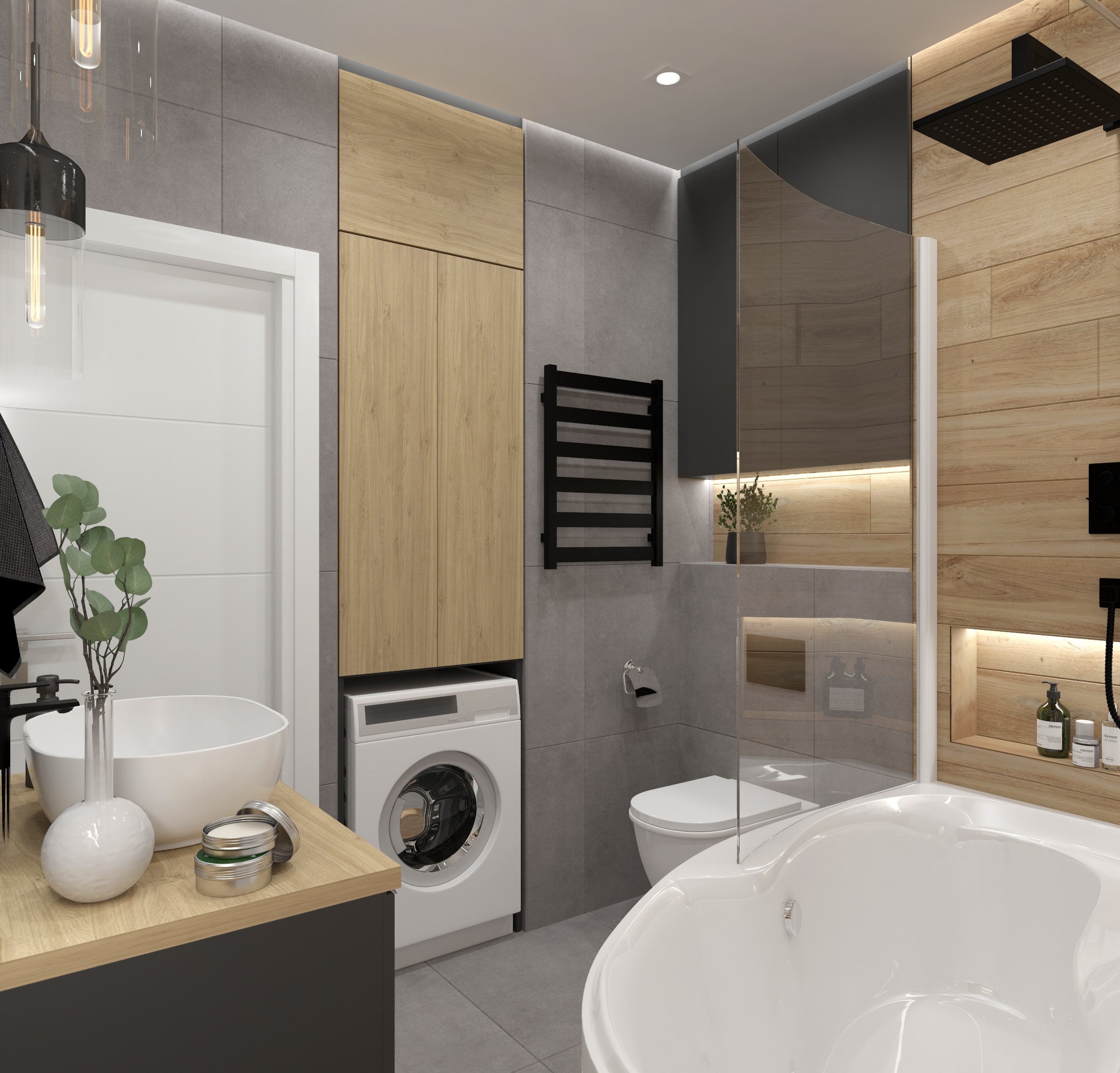 Łazienka z elementami drewna