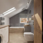 Mała łazienka z pralką i prysznicem