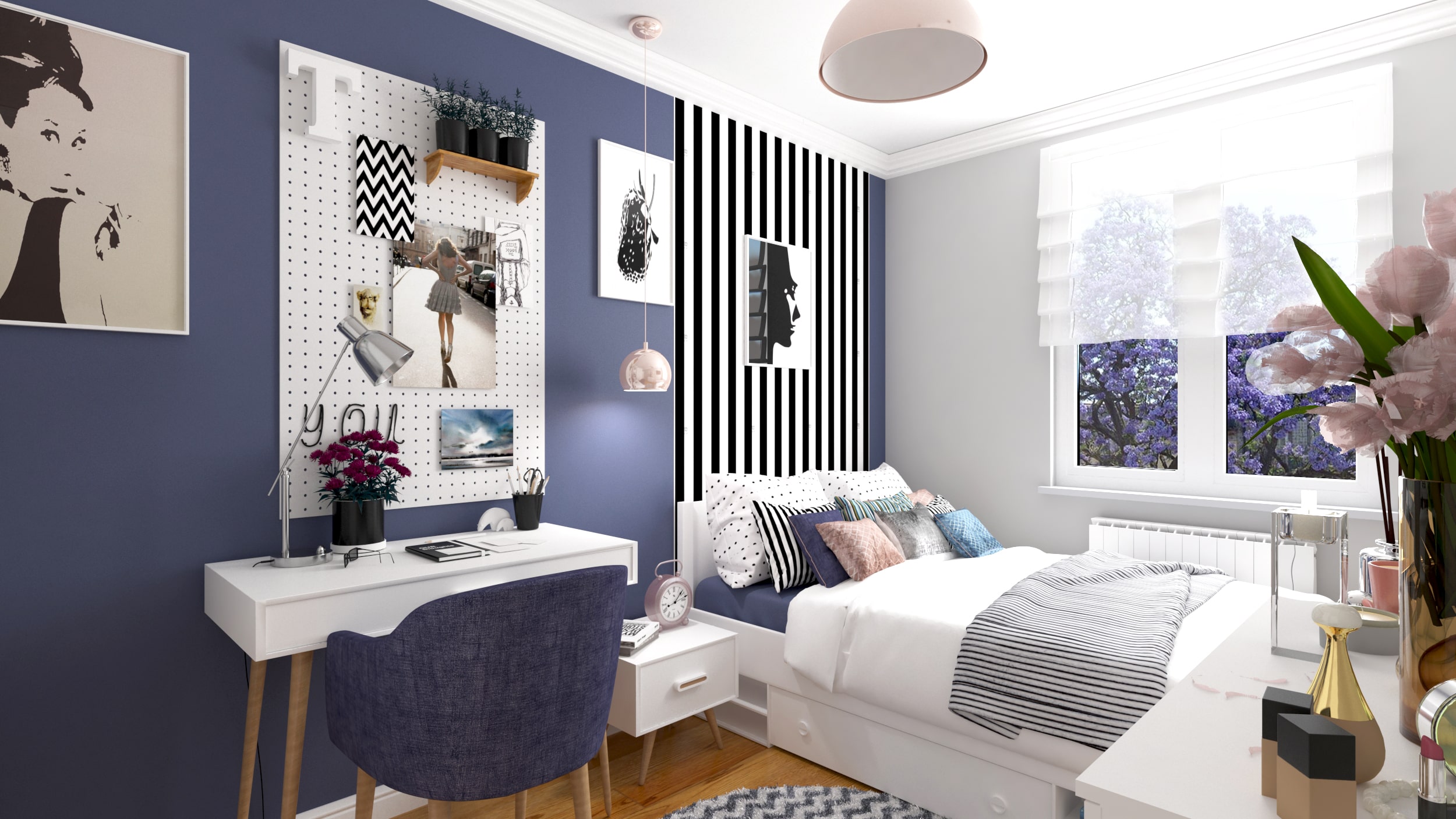 pokój dziewczynki w fioletowych barwach