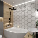 projekt łazienki z płytkami heksagonalnymi