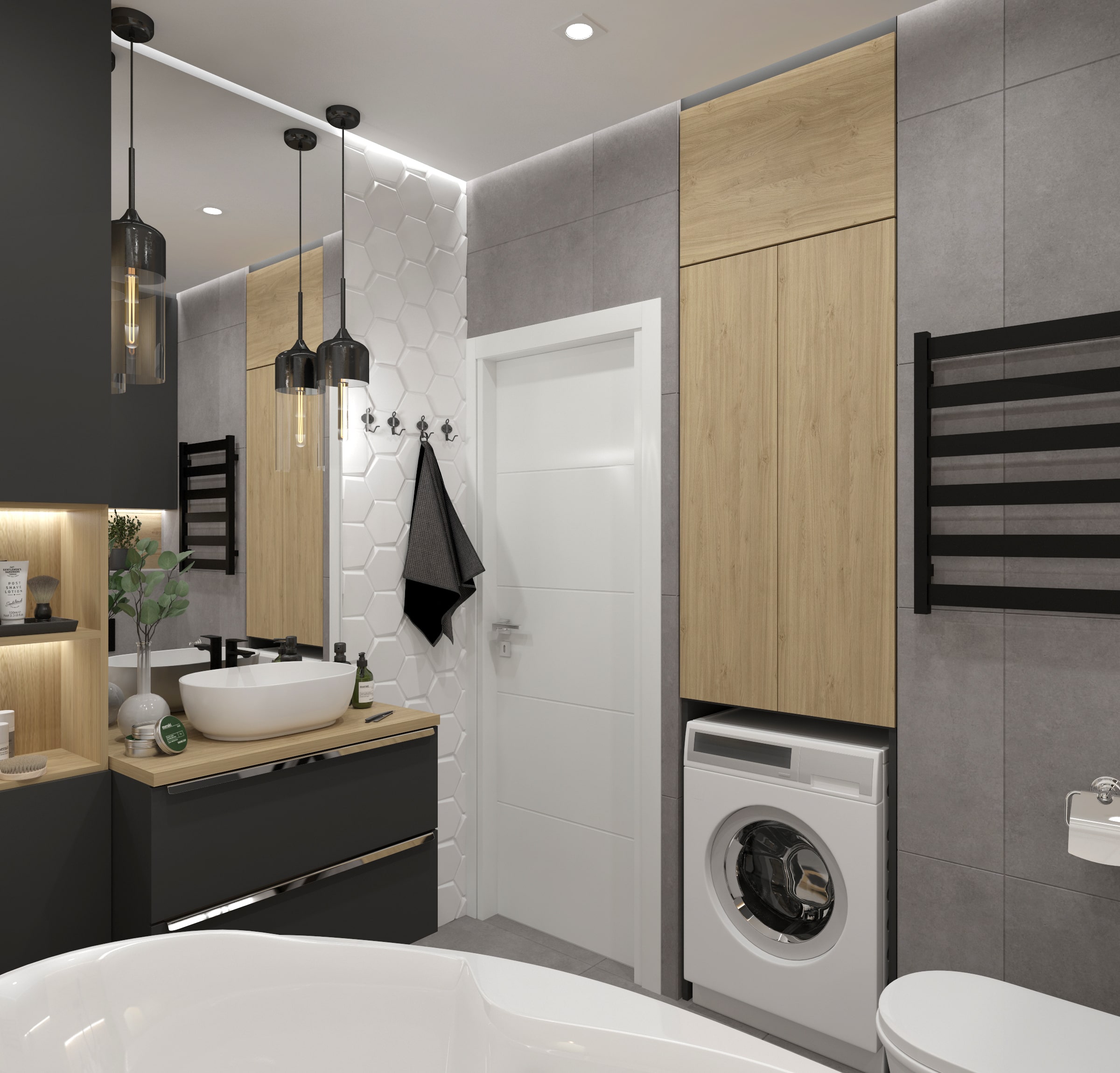 projekt łazienki z elementami drewna