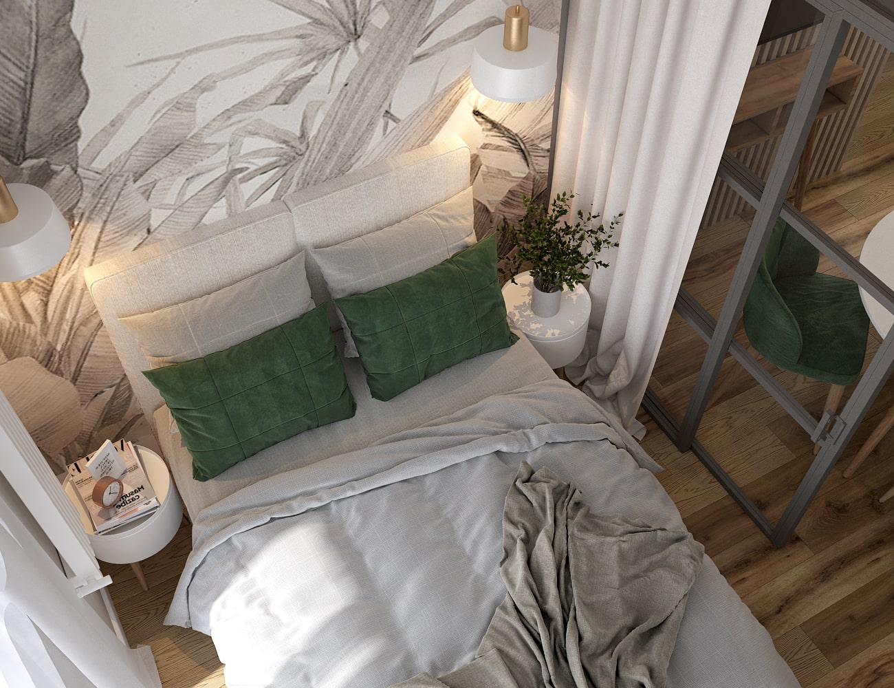 sypialnia z motywami kwiatowymi