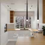 kuchnia biała z drewnem