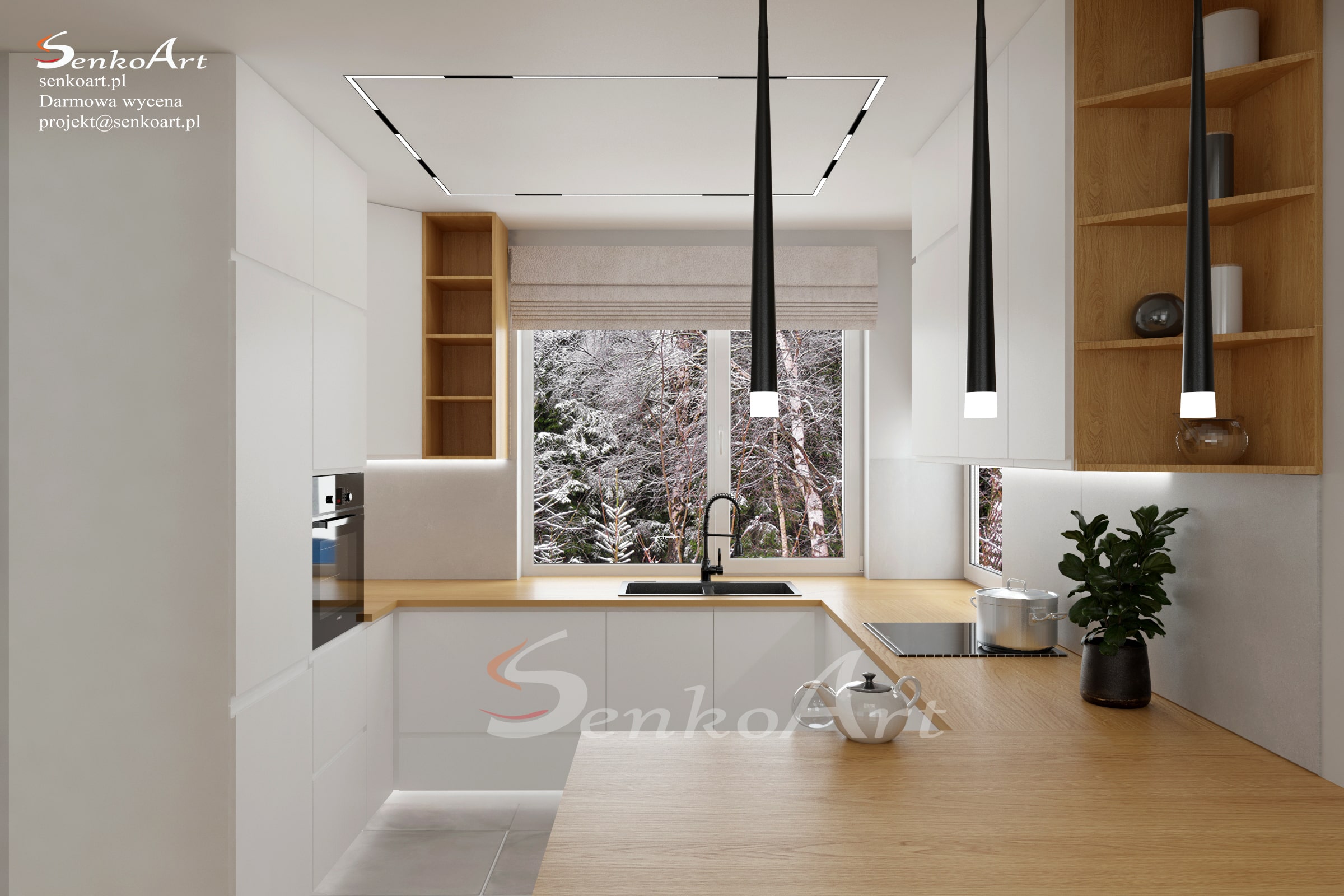 Kuchnia biała z drewnem