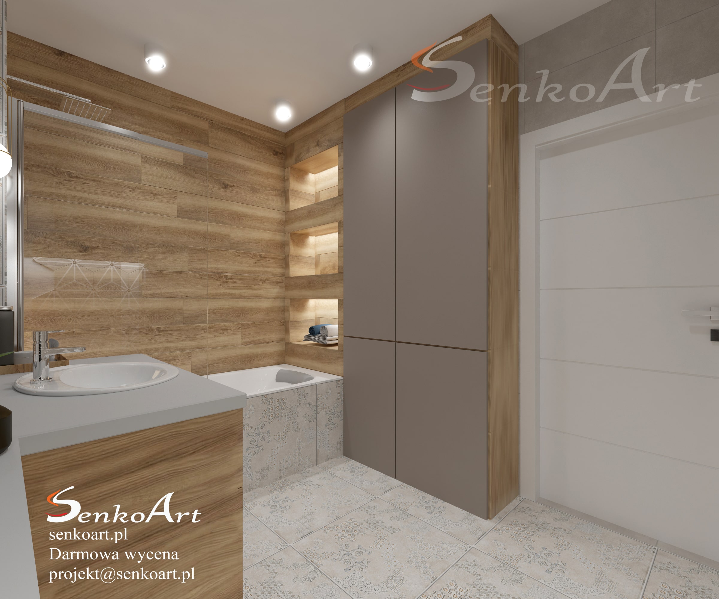 Łazienka z elementami drewna