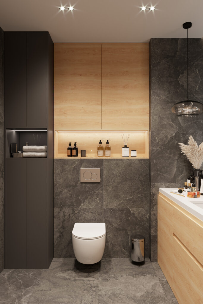 łazienka z elementami drewnianymi