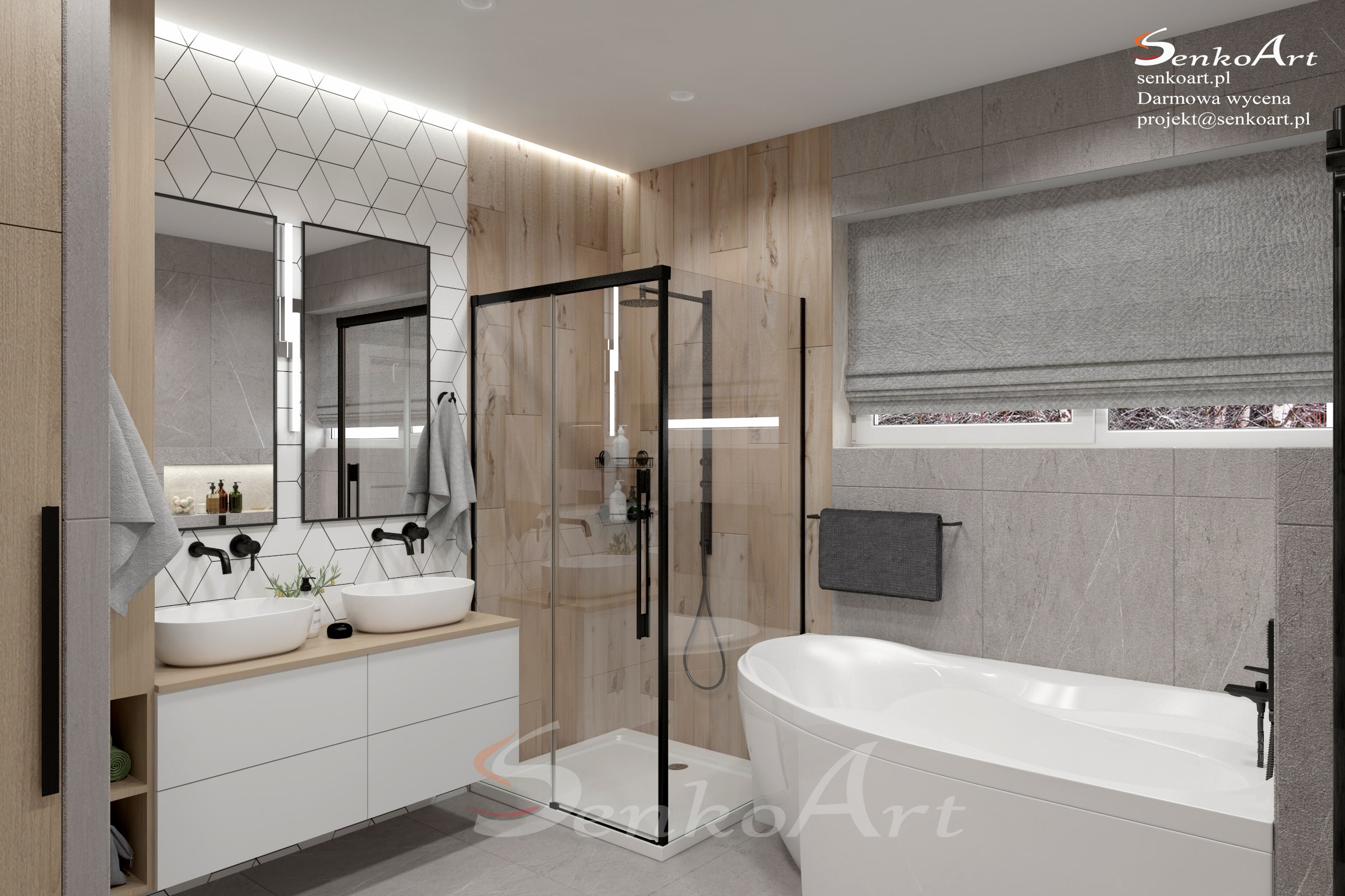 Nowoczesna łazienka z wanną i prysznicem