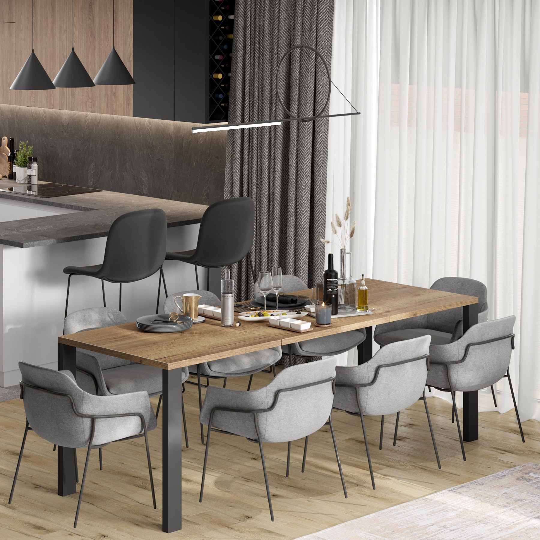 nowoczesna kuchnia z jadalnia