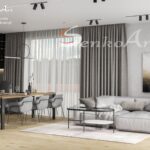 nowoczesny salon z kominkiem