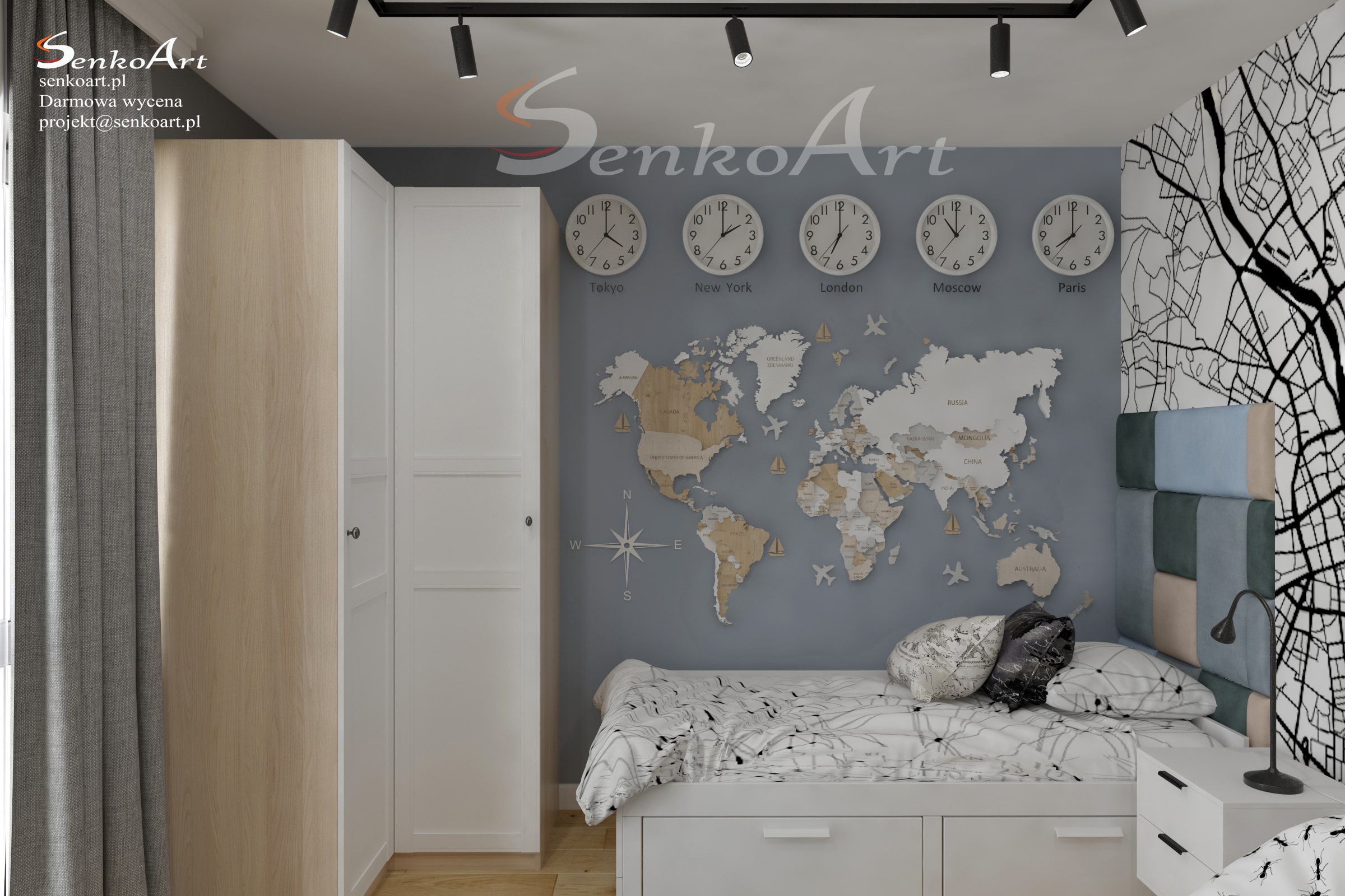 Pokój dla chłopca 12 lat z mapą świata