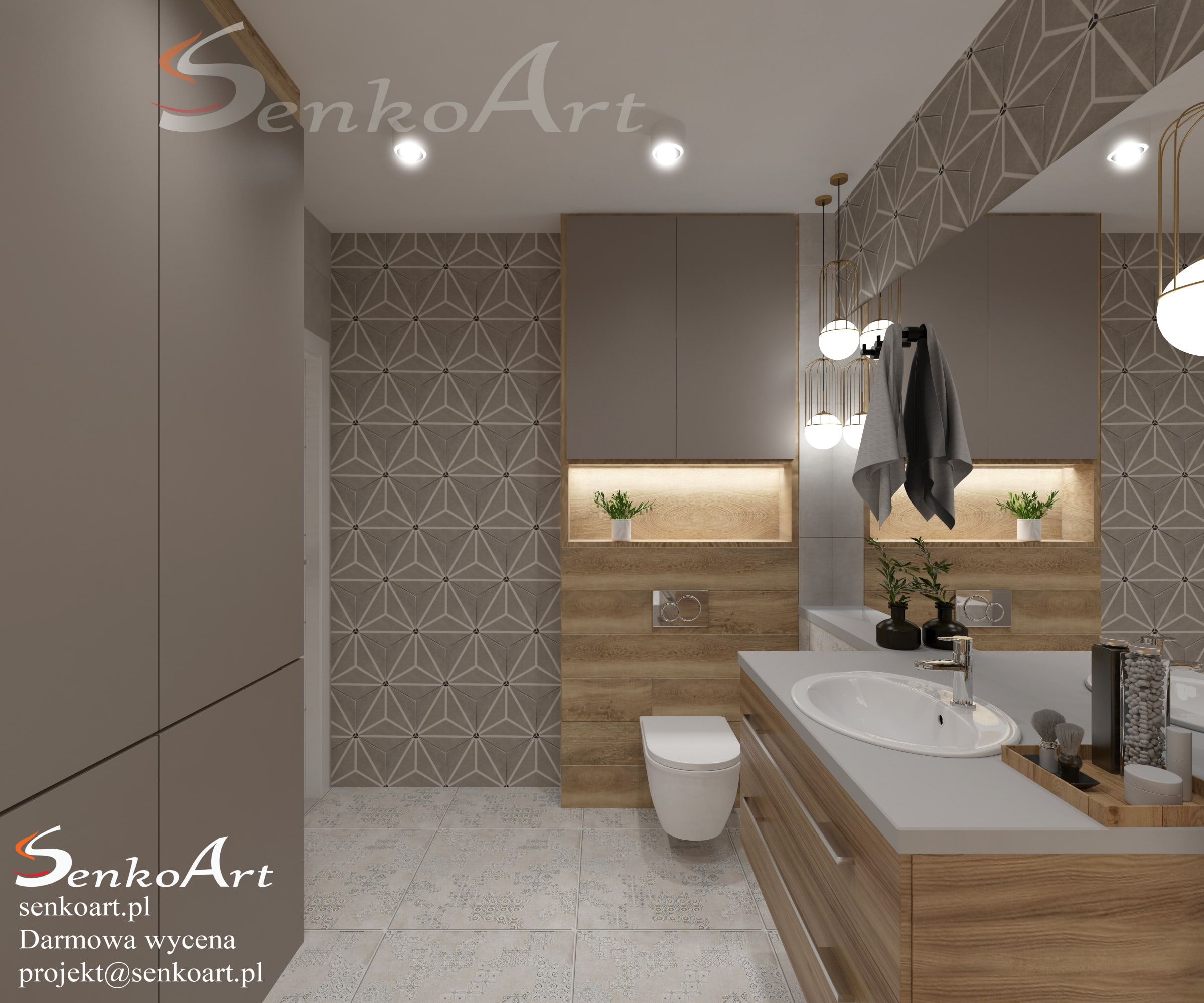 projekt łazienki z drewnem