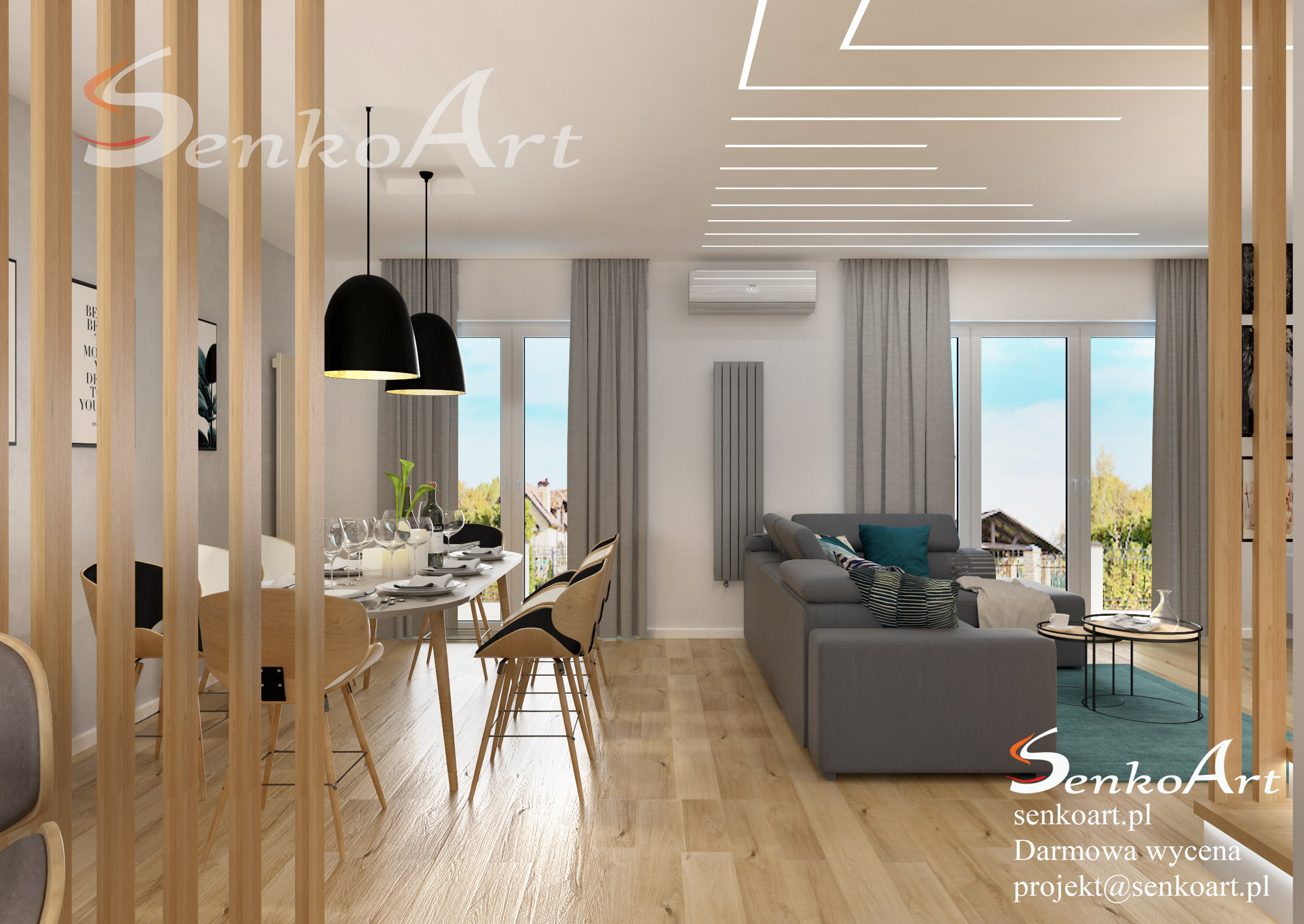 Projekt salonu z aneksem kuchennym