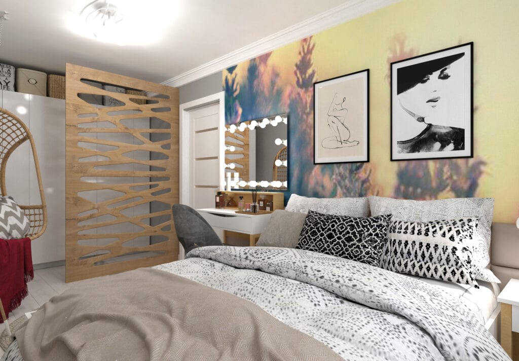 projekt sypialni z garderobą