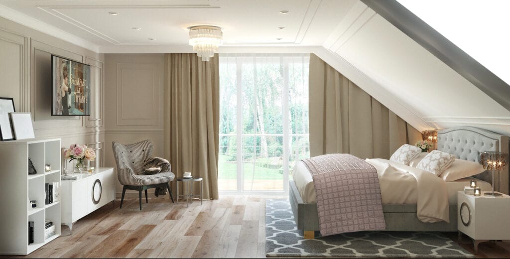 sypialnia na poddaszu ze skosami