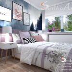 Sypialnia różowa z motywem leśnym