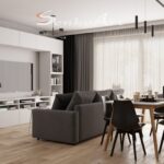 Aranżacja salonu z jadalnia 25m2