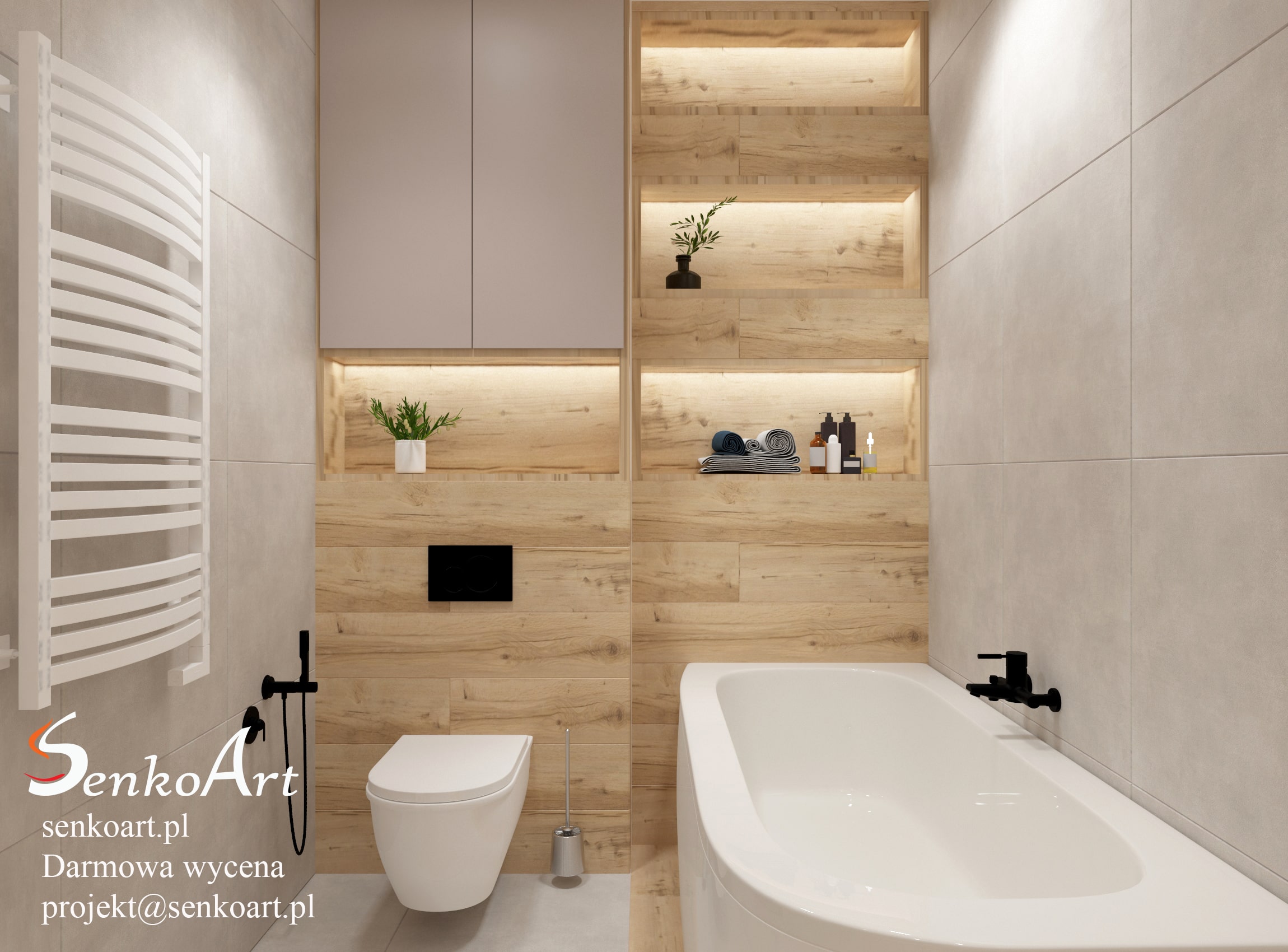 łazienka z elementami drewnianymi