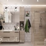 łazienka z prysznicem i płytkami heksagonalnymi