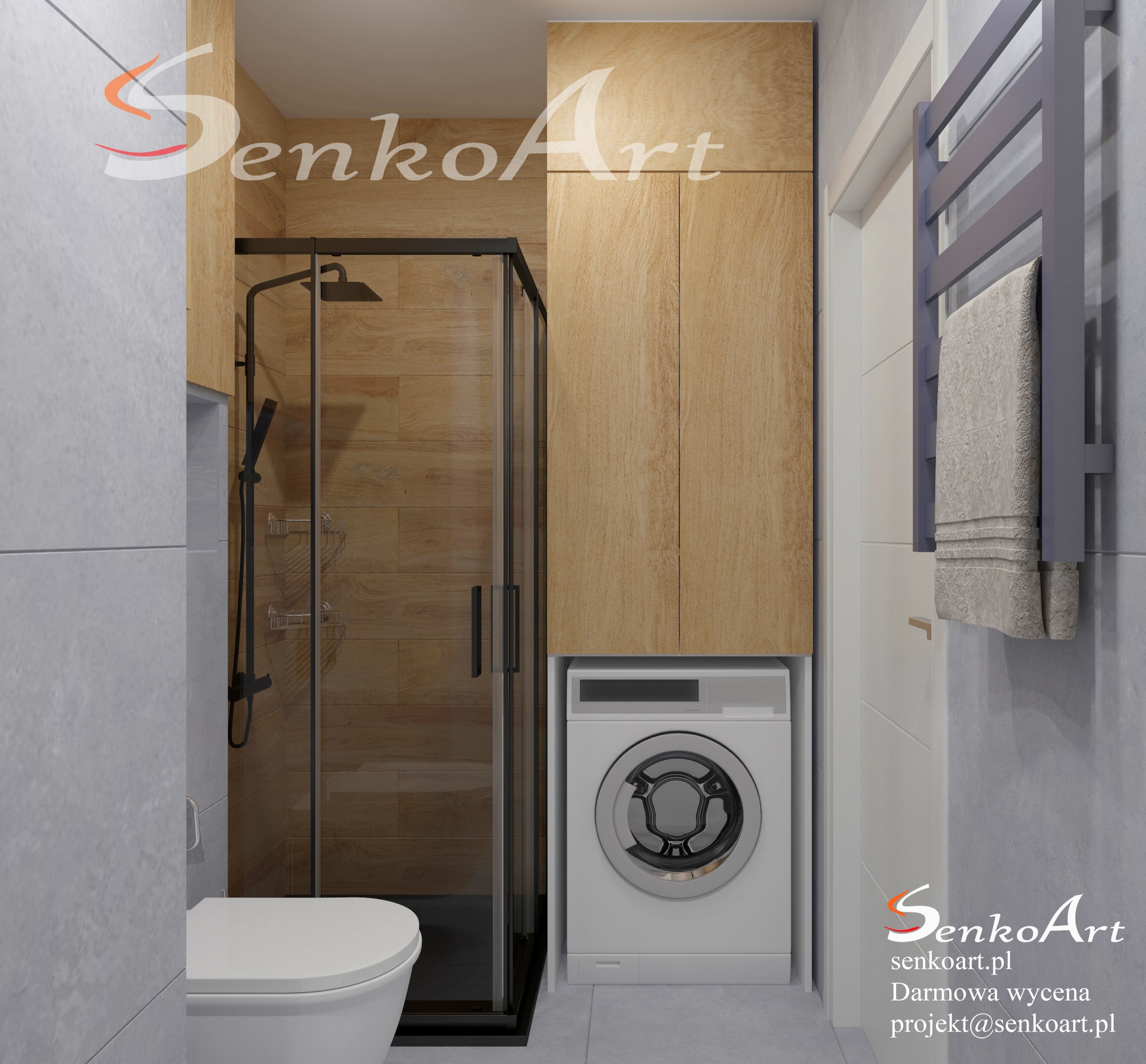 Łazienka z prysznicem i pralka