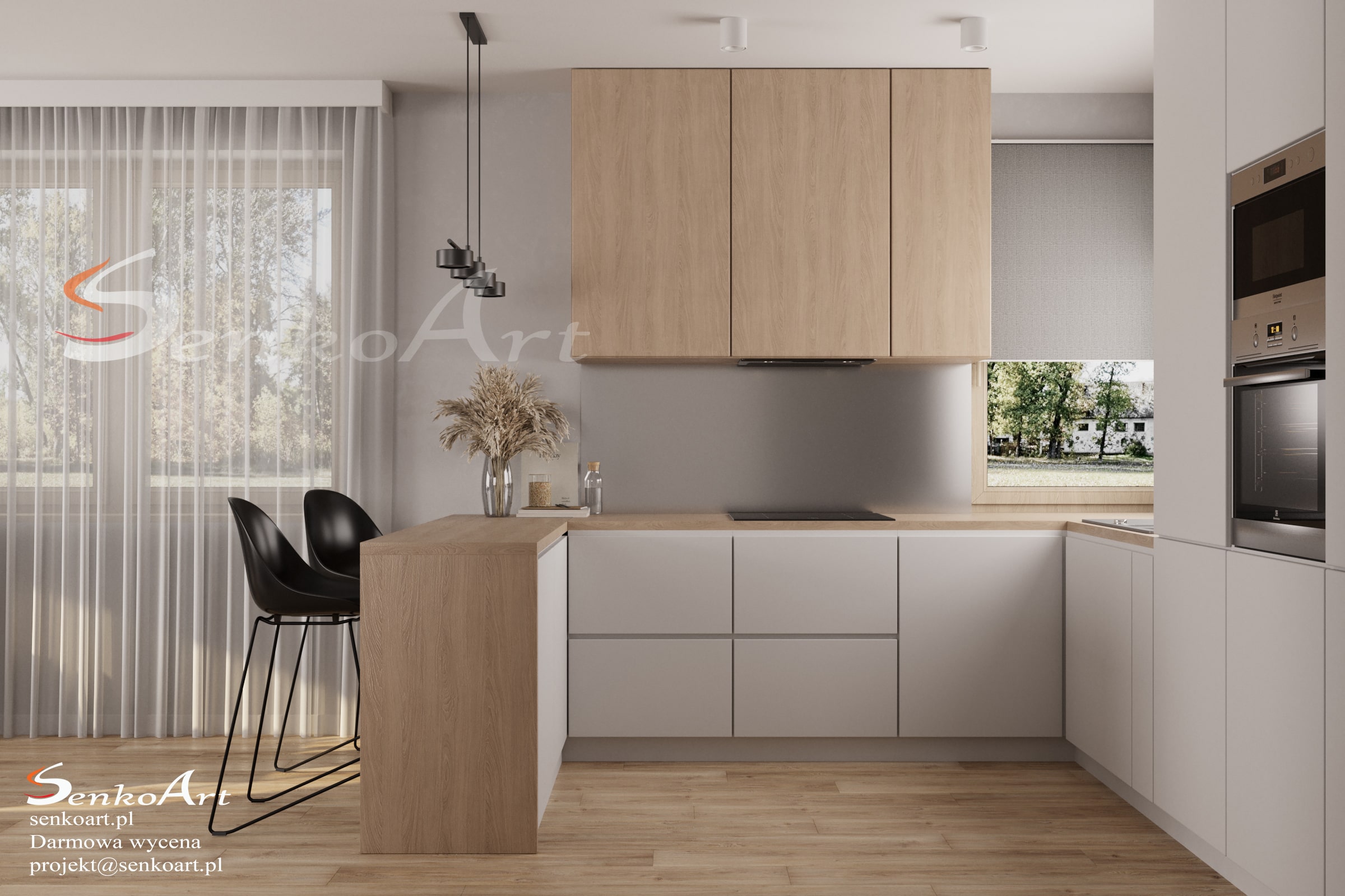 Szara kuchnia z drewnem