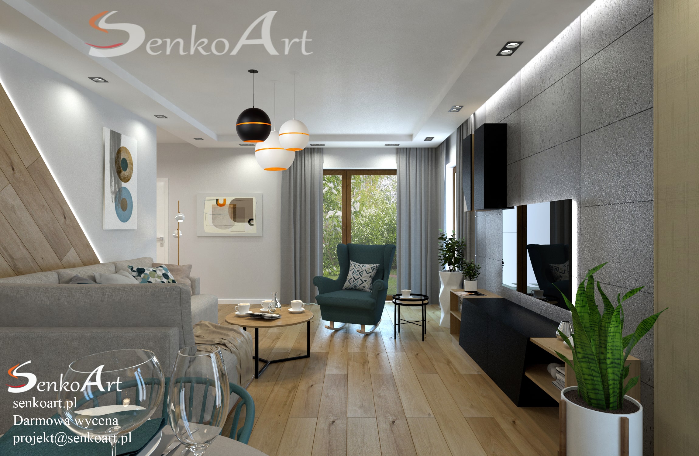 Nowoczesny salon z aneksem kuchennym 25m2