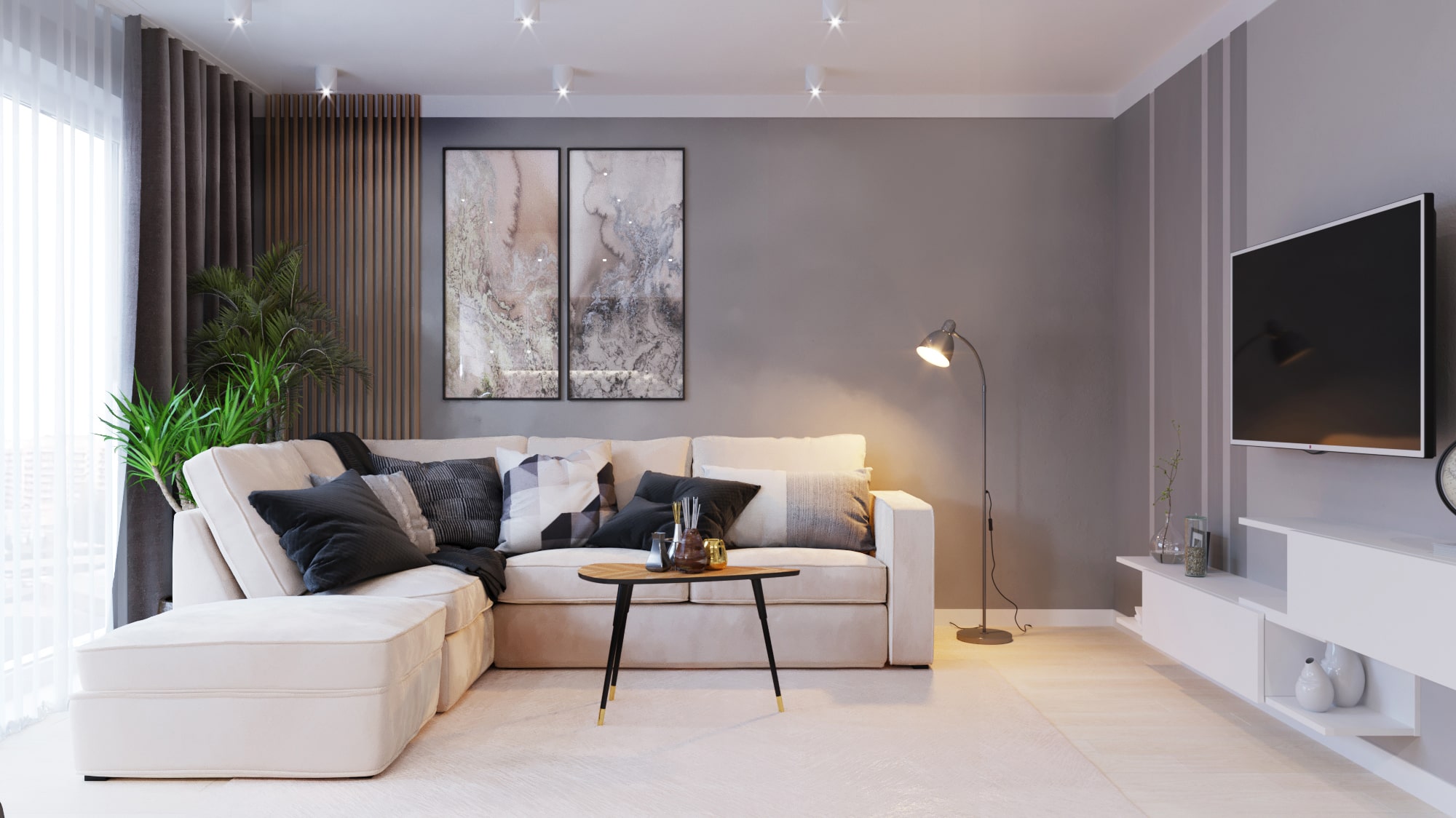 Salon projekt mieszkania 54m2