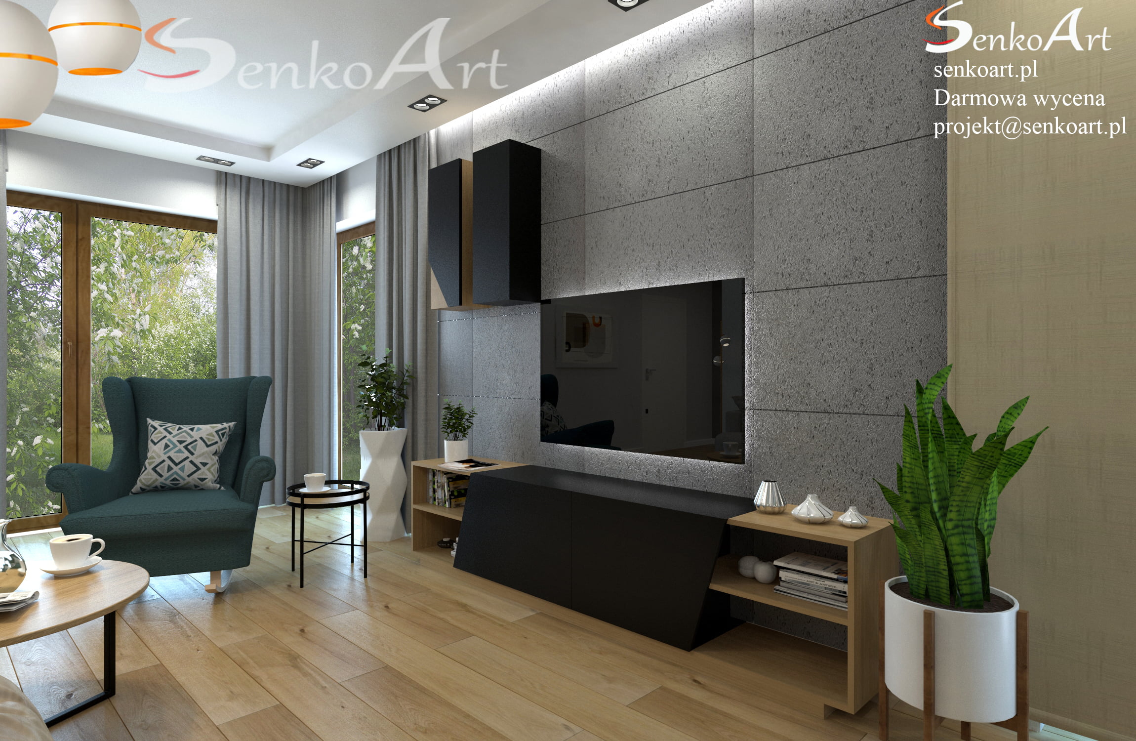 Salon z aneksem kuchennym 25m2 projekt