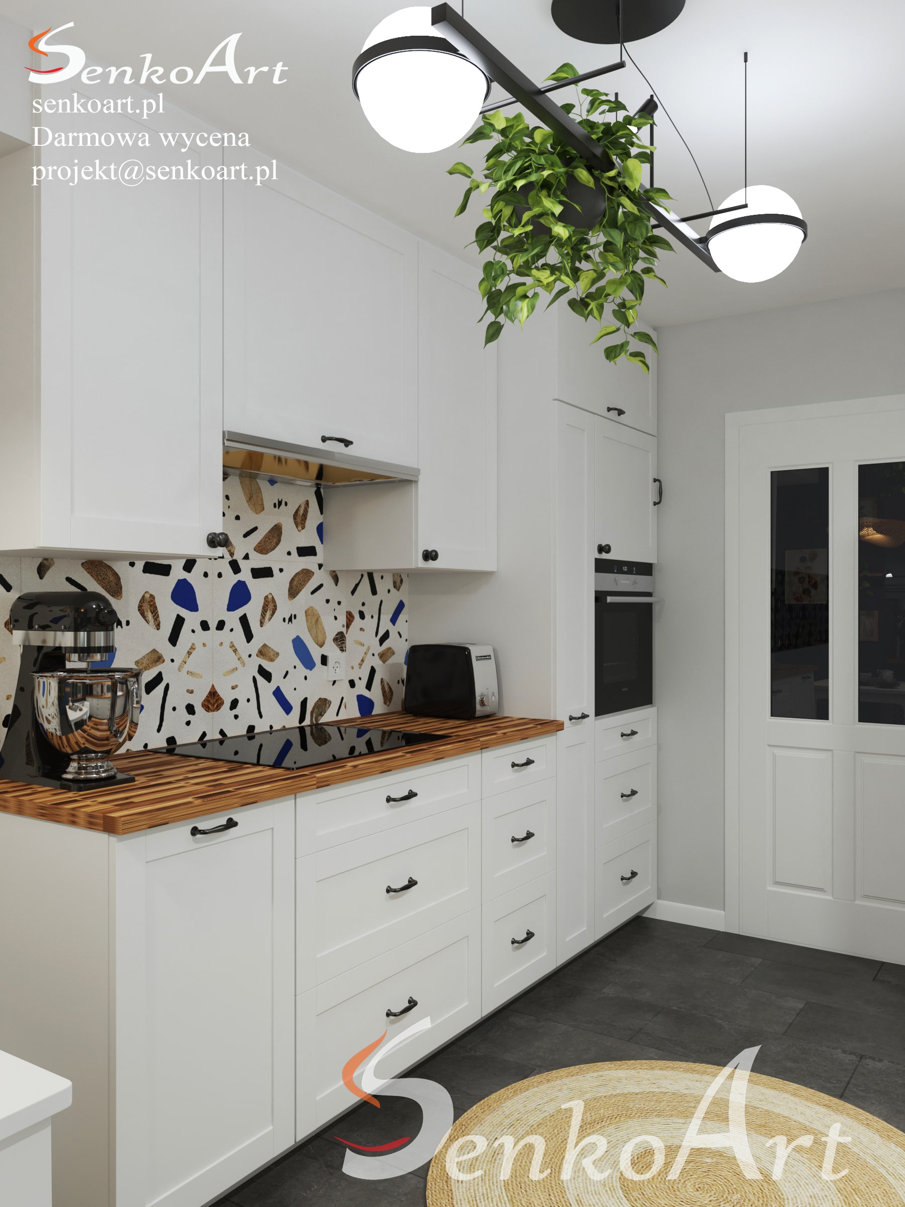 Biała kuchnia IKEA z płytkami lastryko