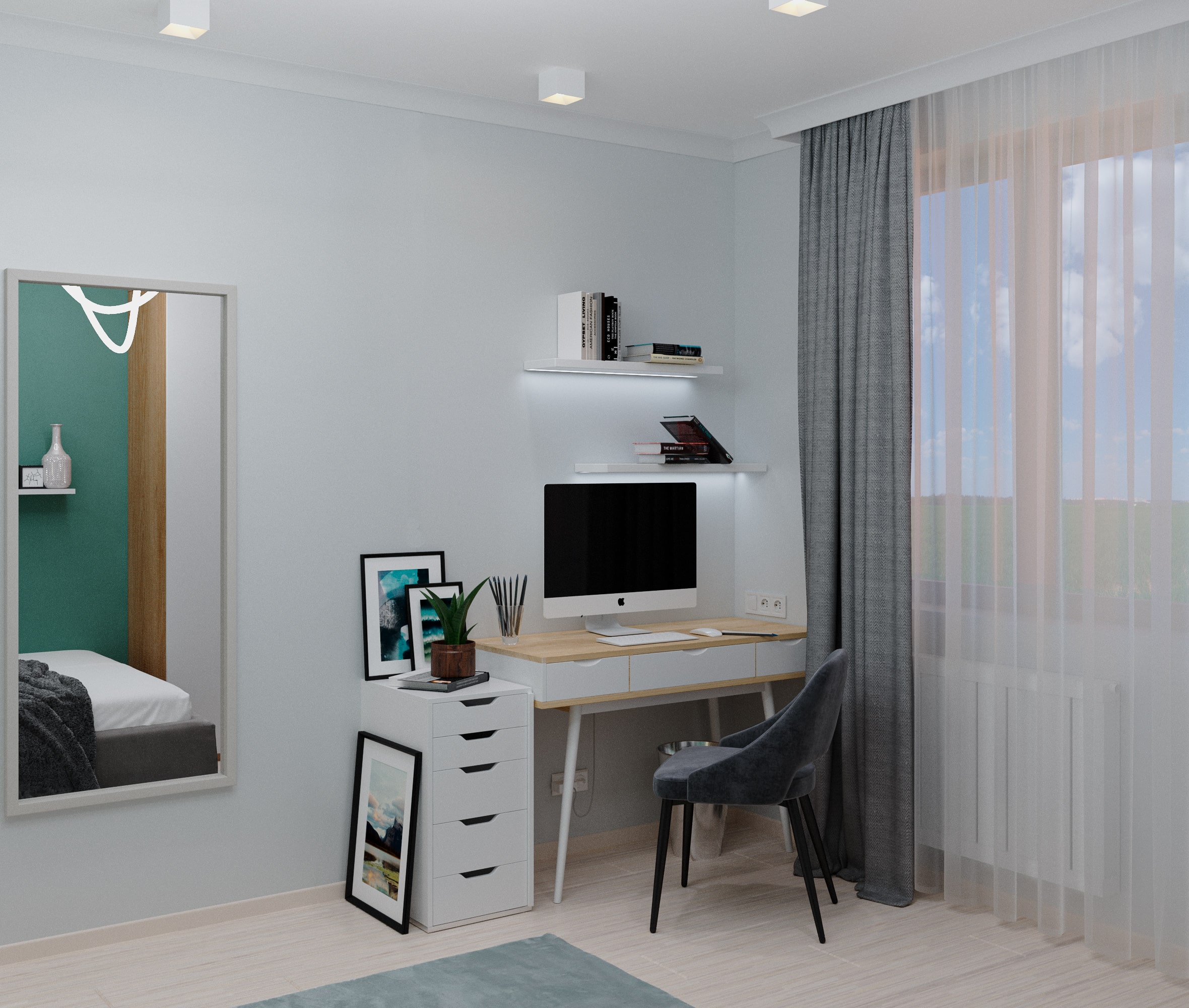 Aranżacja sypialni z biurkiem