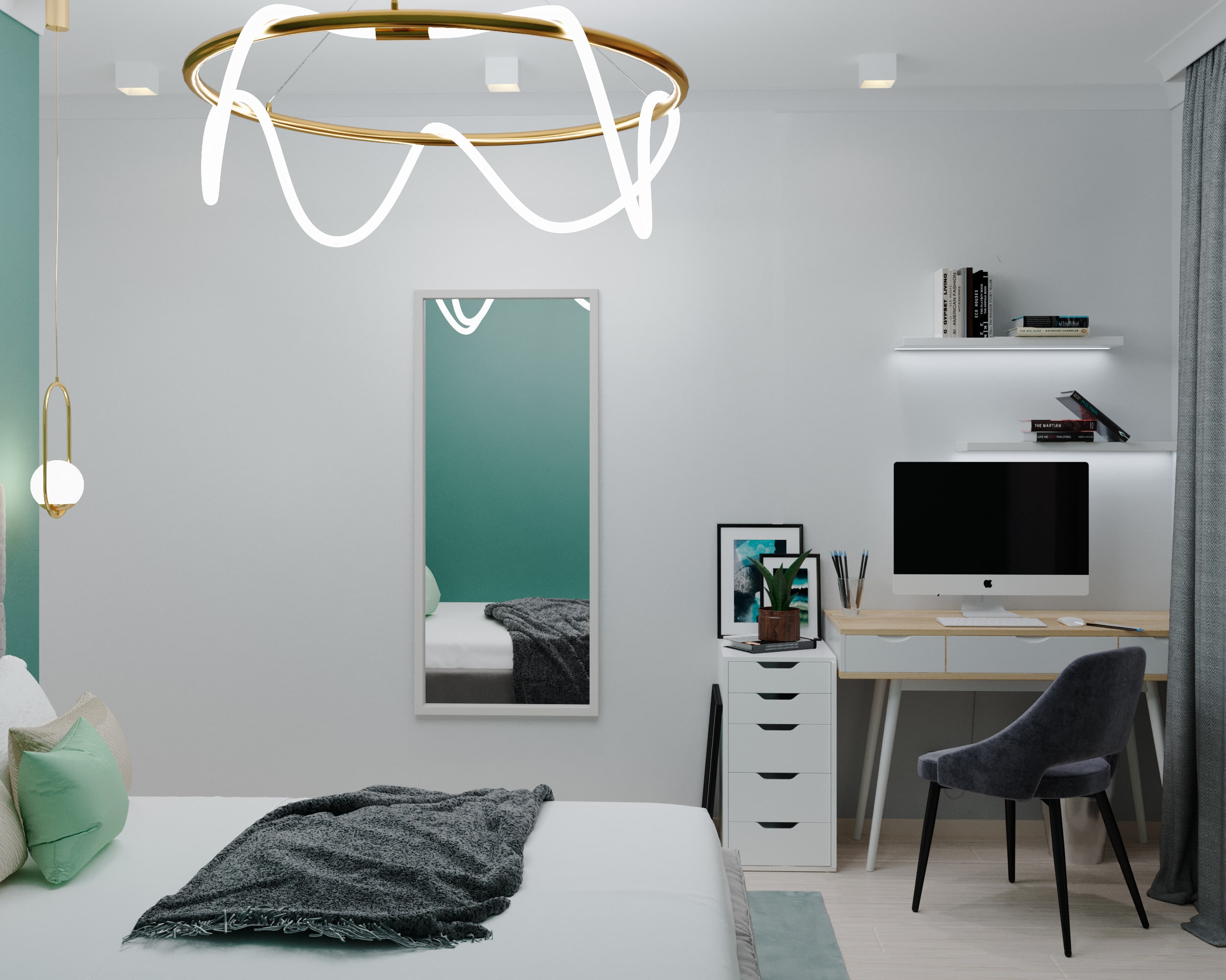 Projekt sypialni turkusowej