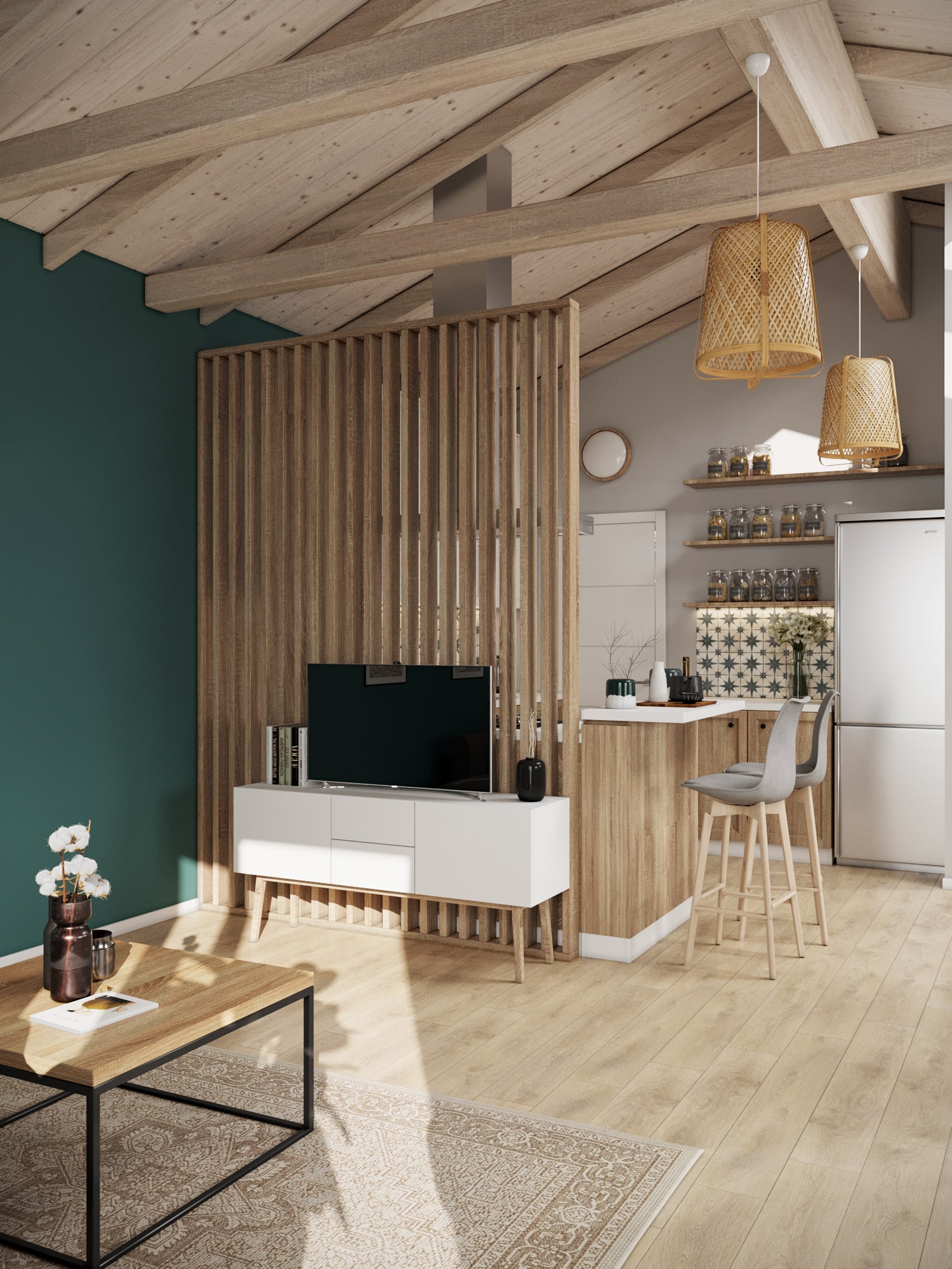 Salon z aneksem kuchennym 28m2