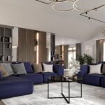 Salon z elementami granatowymi