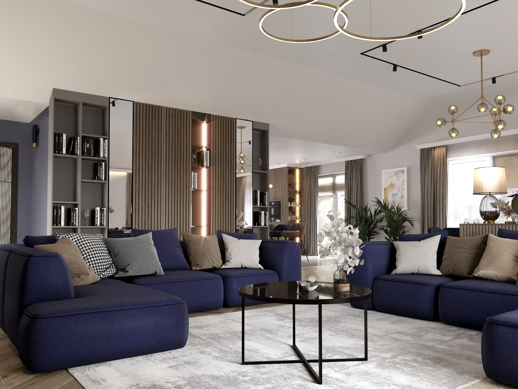 Salon z aneksem kuchennym 30m2 w stylu Art Deco