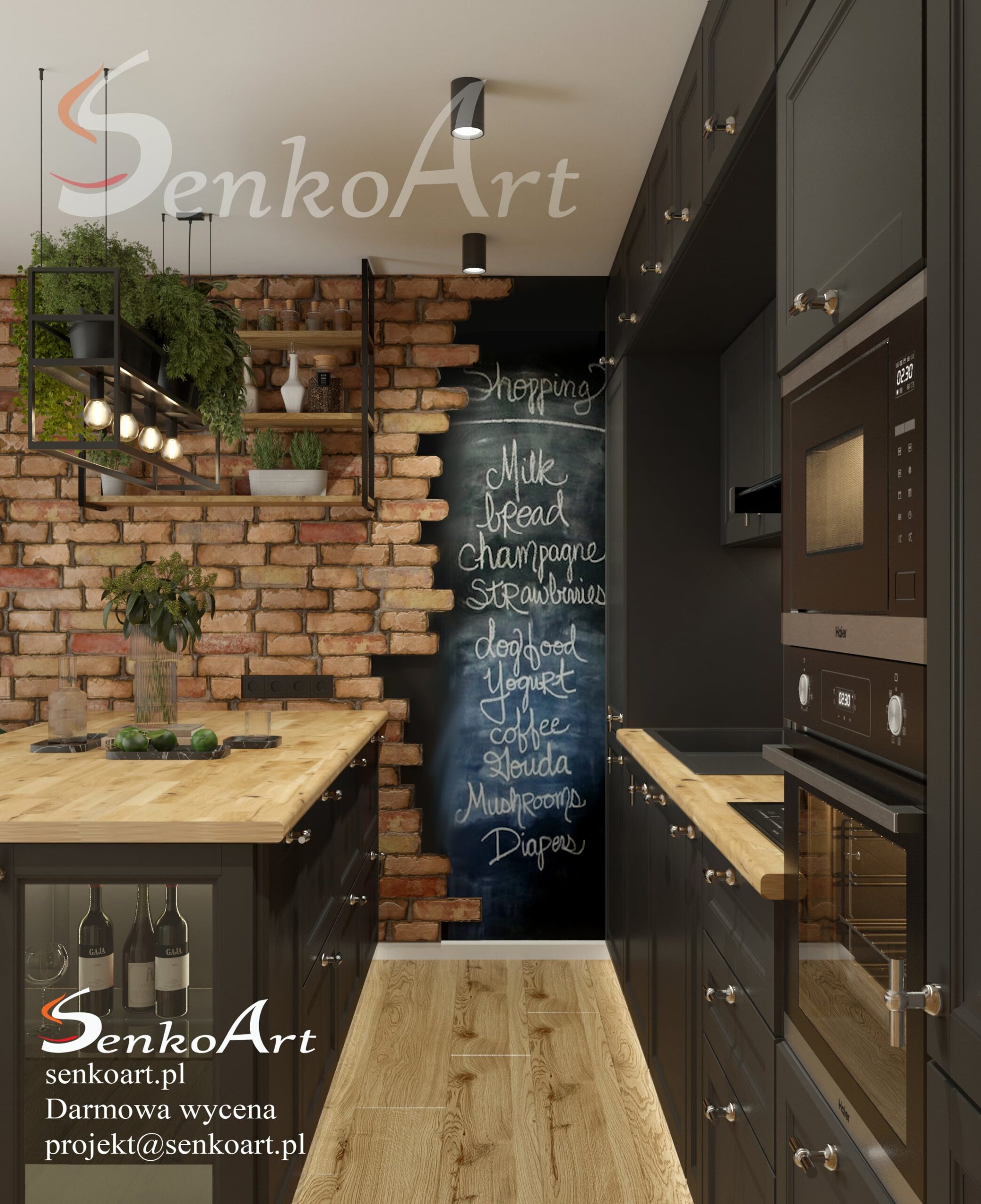 Czarna kuchnia z drewnem